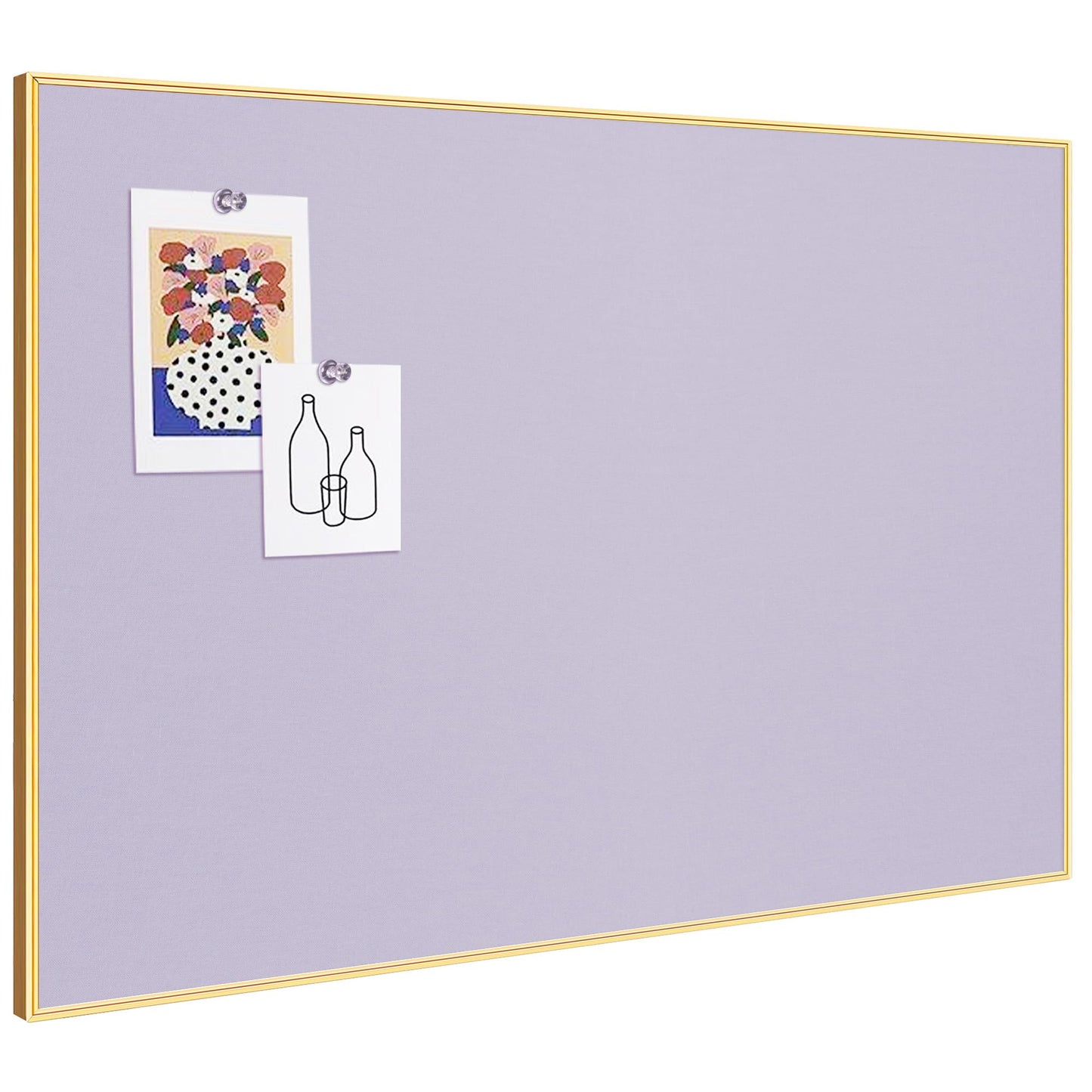 Lightomorrow Bulletin Board 30 x 20 inches, Light Lavender Pin Board, Golden Aluminum Framed Fabric Cork Board with 10 Push Pins