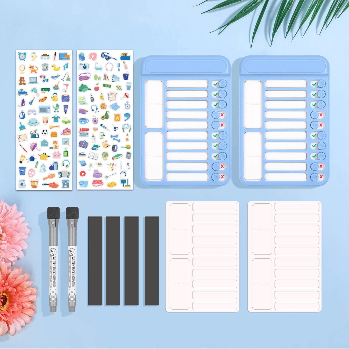 Audab 2Pcs Dry Erase Chore Chart for Kids, Magnetic Checklist Board, My Chores Slider Chart to Do List Board, Routine Reward Chart Schedule Board Task Tracker for Home Refrigerator, Wall, Desk (Blue)