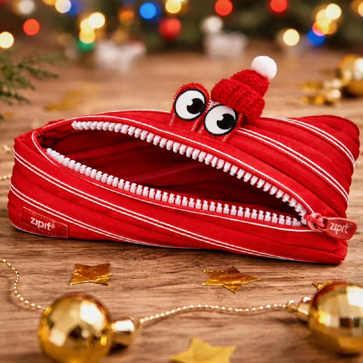 ZIPIT Monster Pencil Case for Kids, One Long Zipper Pencil Pouch, Gift-Ready Stationery Bag for Boys & Girls, Red