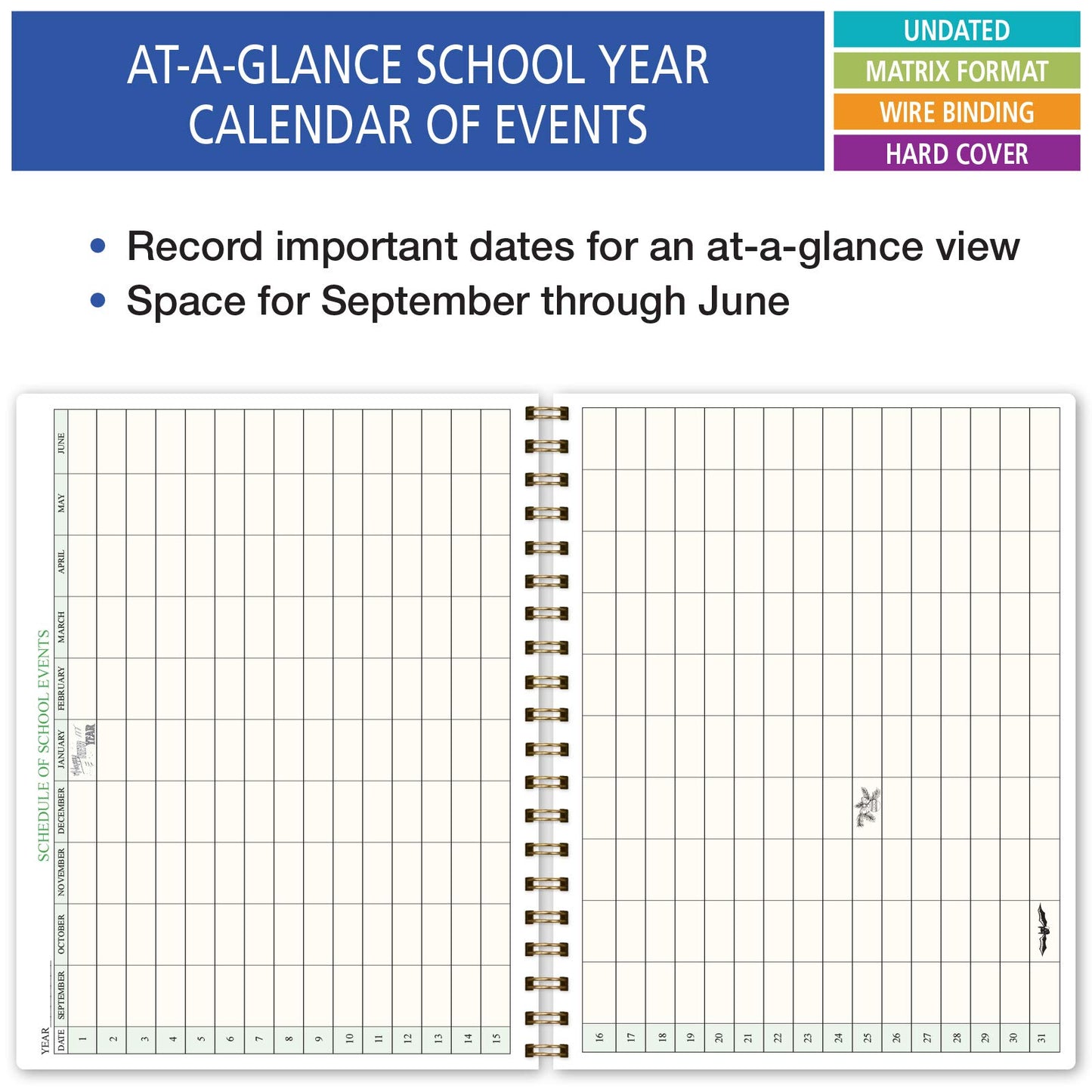 Elan Publishing Company HARDCOVER 7 Period Teacher Lesson Planner - Days Horizontally Across the Top with Bonus Clip-in Bookmark (Tree Seasons)