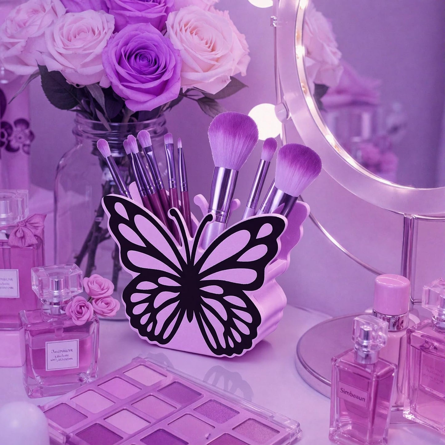 Tenceur Purple Butterfly Pen Holder for Desk Large Capacity Purple Pencil Holder School Supplies Desk Organizer Cute Butterfly Office Decor Makeup Brush Holders Back to School Gift for Girl Women