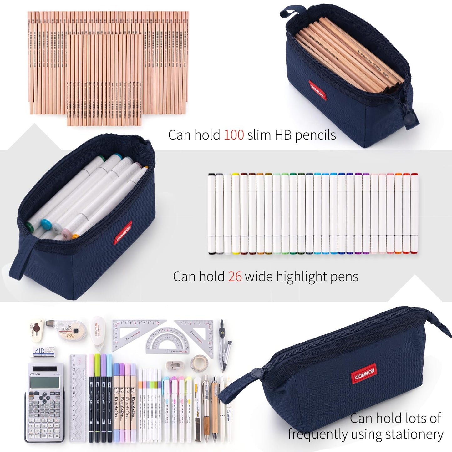 CICIMELON Pencil Case Large Capacity Pencil Pouch Pen Bag for School Teen Girl Boy Men Women (Navy)