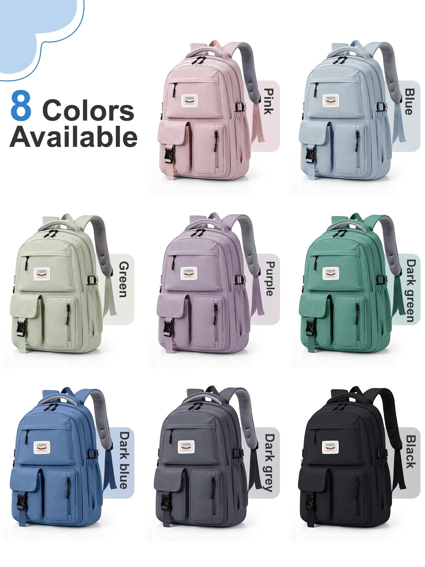FIORETTO School Backpack for Teen Girls & Women with Compartment, Lightweight School Bag Bookbag with Multiple Pockets, Ideal for Middle High School, College, Travel, Dark Grey 25L