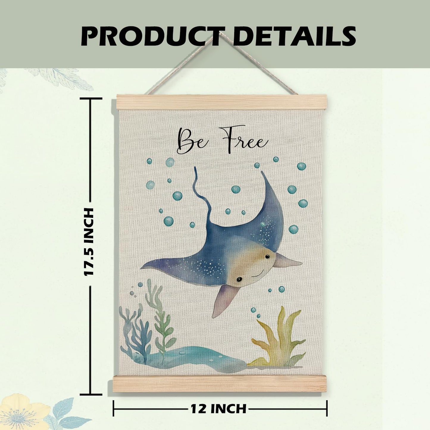 BearCake Ocean Nursery Decor, Stingray Octopus Under the Sea Wall Art Poster Hanger Frame, Inspirational Beach Nursery Canvas Prints Framed Wall Decor for Kids Room Playroom, 12x16 Inch Set of 2