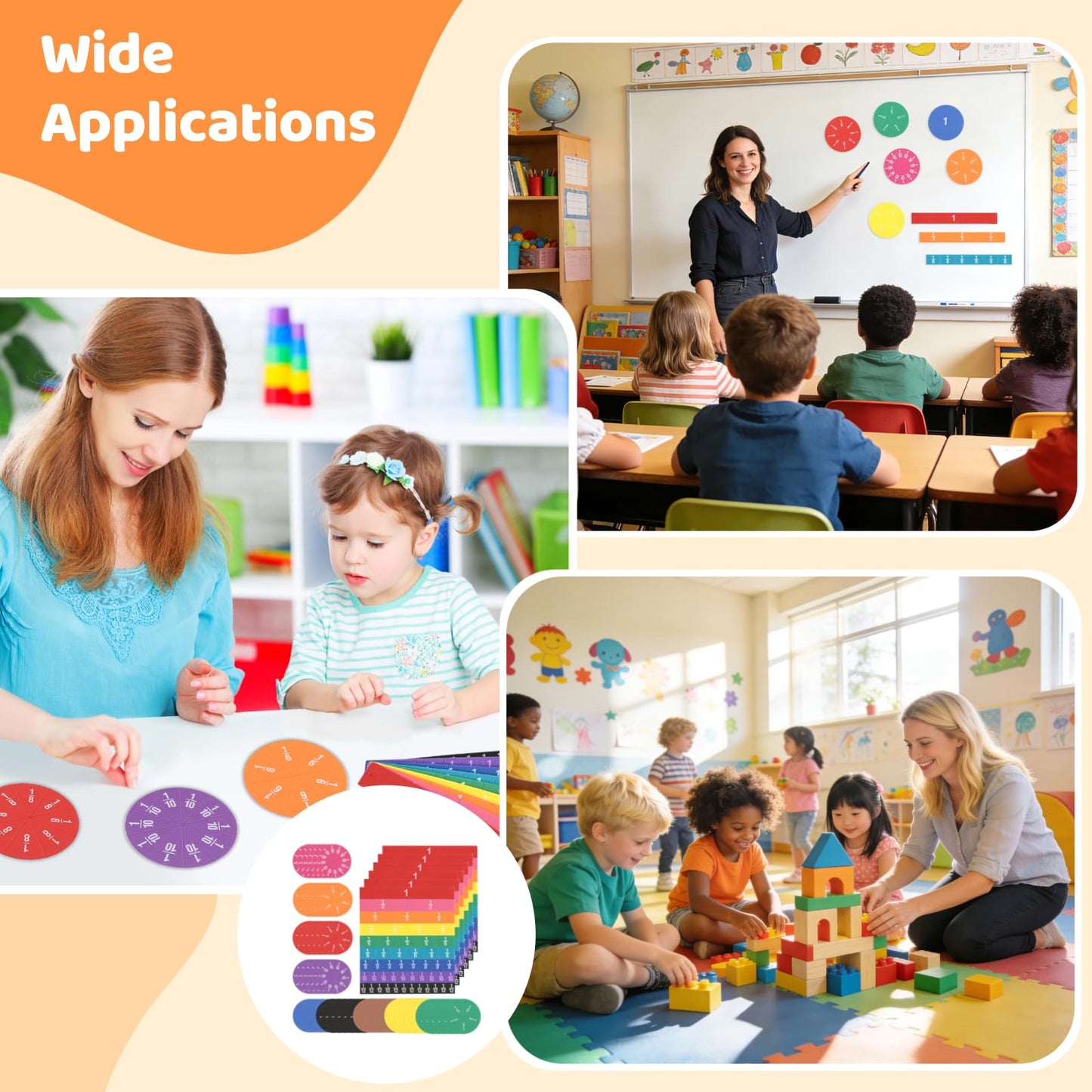 DORMIYA 12 Sets EVA Rainbow Fraction Manipulatives, Includes 6 Sets Fraction Tiles and 6 Sets Fraction Circles, Broad Coverage from 1/1 to 1/12, Visual Learning Tool