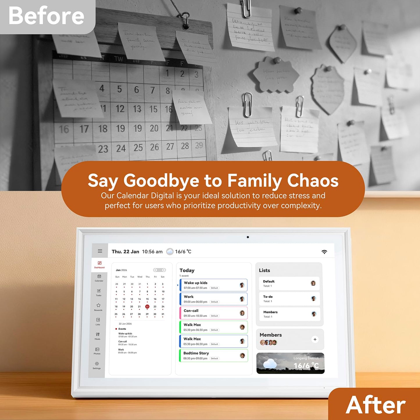 15.6 Inch Digital Calendar,Smart Touchscreen Interactive Display for Family Schedules,Chore Charts, Achievement Rewards,Meal Planner, to Do List,Wall & Desk Mount Smart Electronic Planne