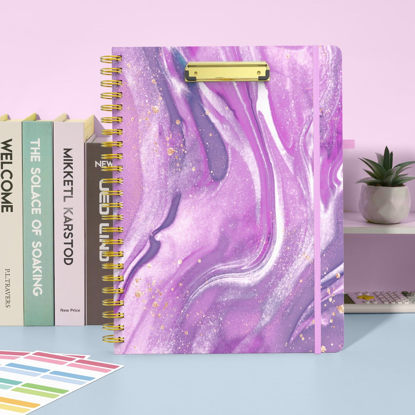 Sooez Clipboard Folio with Refillable Notepad, Folder with 10 Storage Pockets for Letter Size, Spiral Clipboard Notebook, Cute Portfolio for School, Office & Nursing