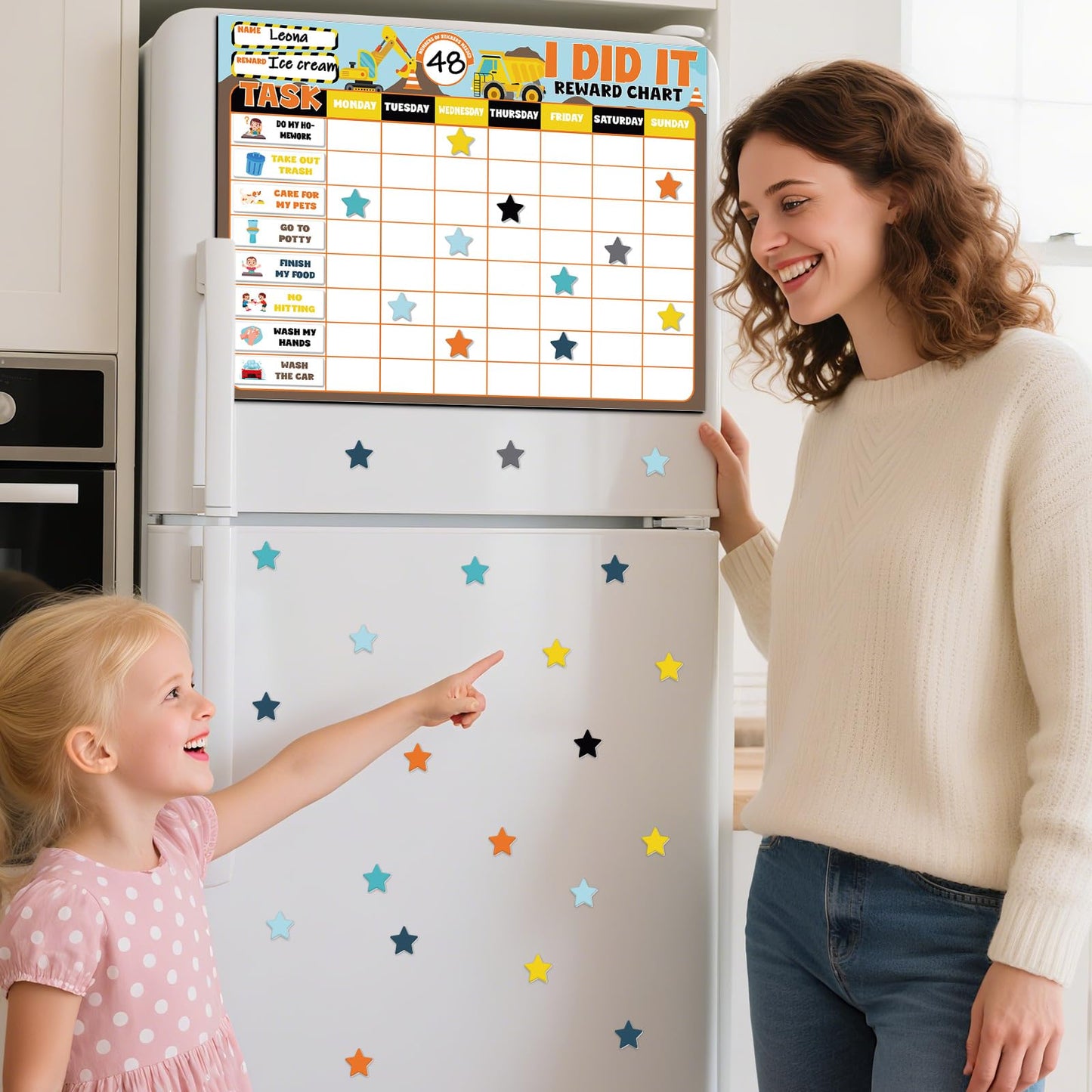 Magnetic Reward Chart for Kids at Home Construction Theme I Did It Motivate Behavior Reward Chart System Magnetic Behavior Tracker Incentive Chore Pad to Develop Responsibility and Good Habits