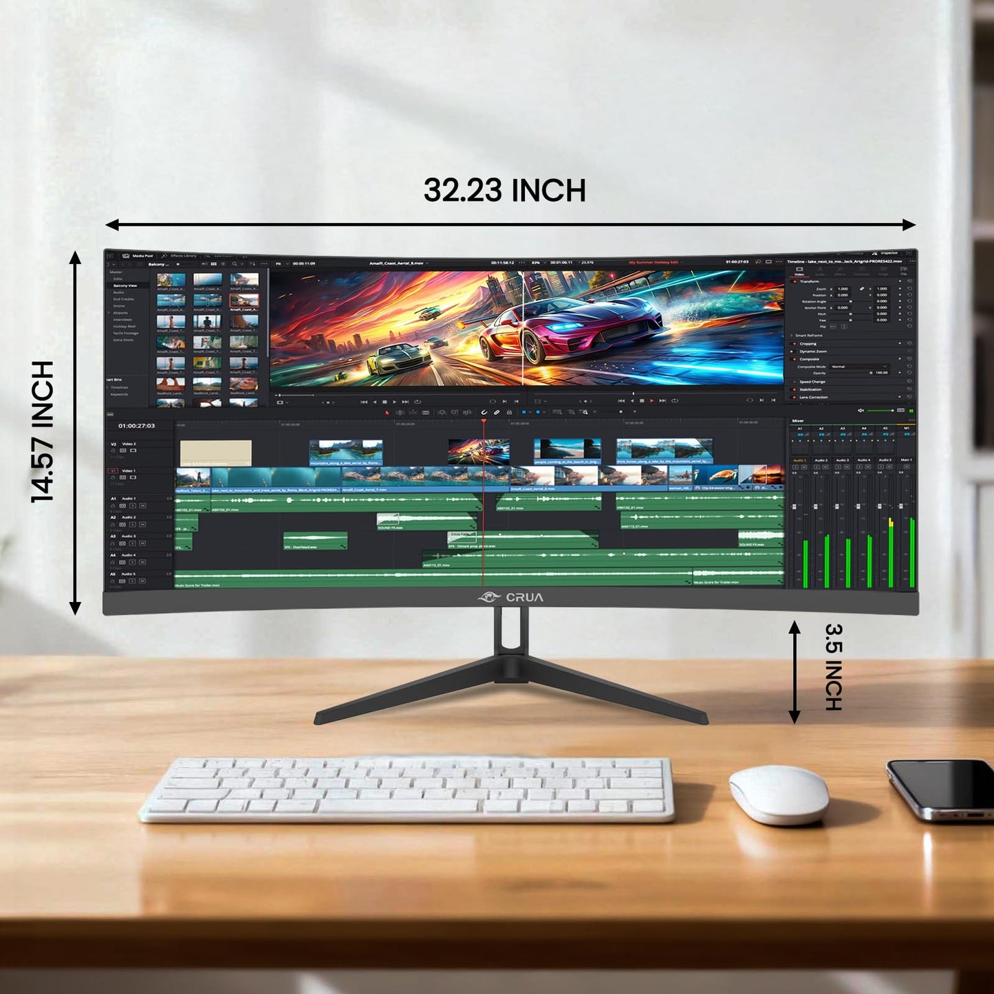 CRUA 34" Ultrawide Curved Monitor, 21:9 UWQHD 3440x1440 100Hz 3800R IPS Computer Monitors with Built-in Speakers, FreeSync, 120% sRGB, 92% DCI-P3, Blue Light Filter, HDMI 2.0 & DP 1.4, Wall Mountable