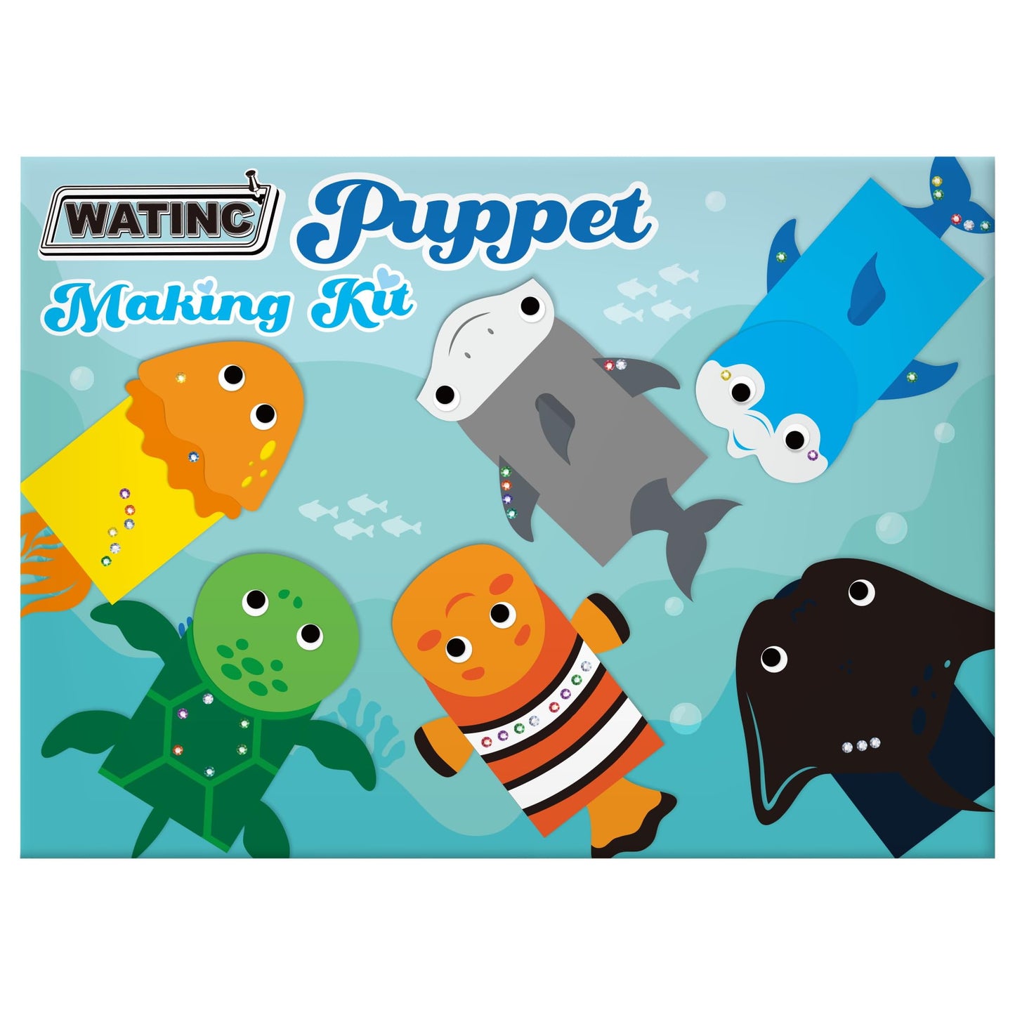WATINC 6Pcs Hand Puppet Making Kit, Art Craft Felt Sock Puppet Toys, Creative DIY Make Your Own Pompoms Wiggle Googly Eyes Storytelling Role Play Party Supplies Gift for Girls Boys (Ocean Animals)