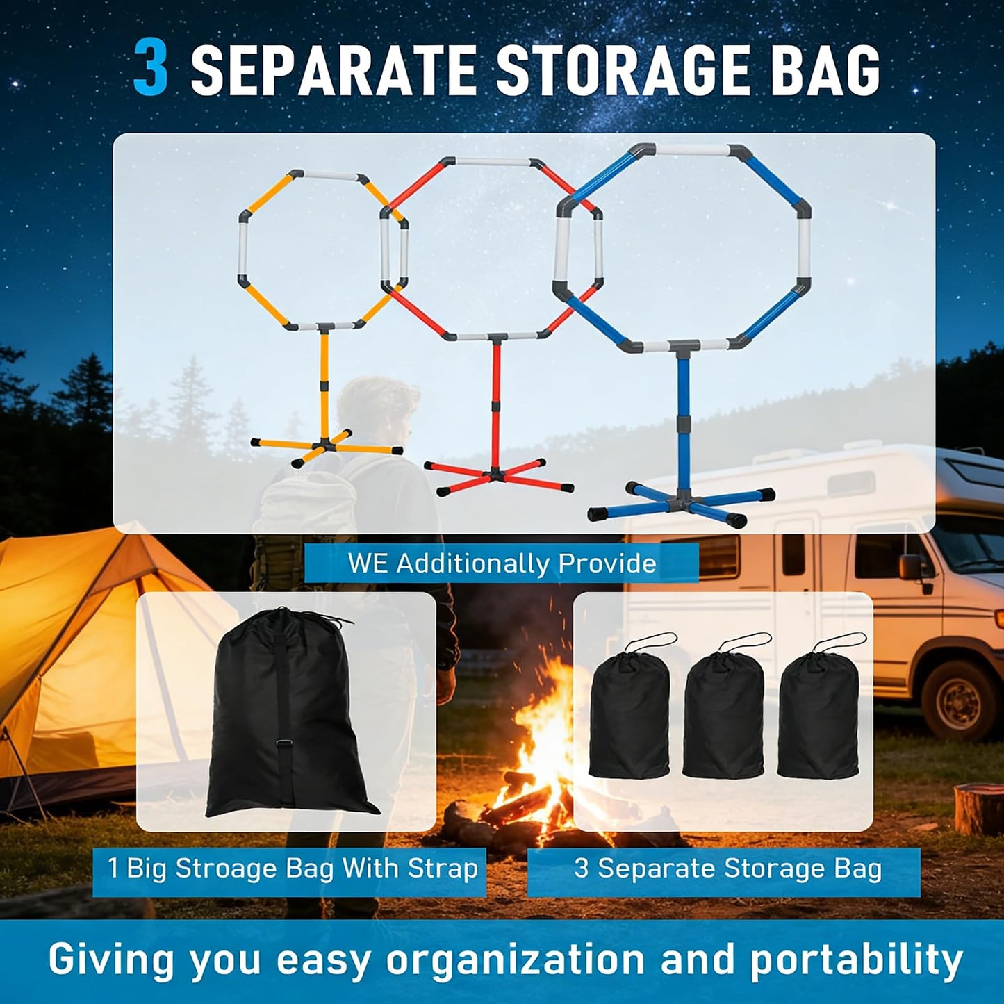 Drone Obstacle Course Kit with Drone Landing Pad, 3-Different Hoop Sizes for FPV RC Racing Game Loop Gates, Easy to Build & Carry Competition Set with Separate Storage Bag,for Kids & Adults