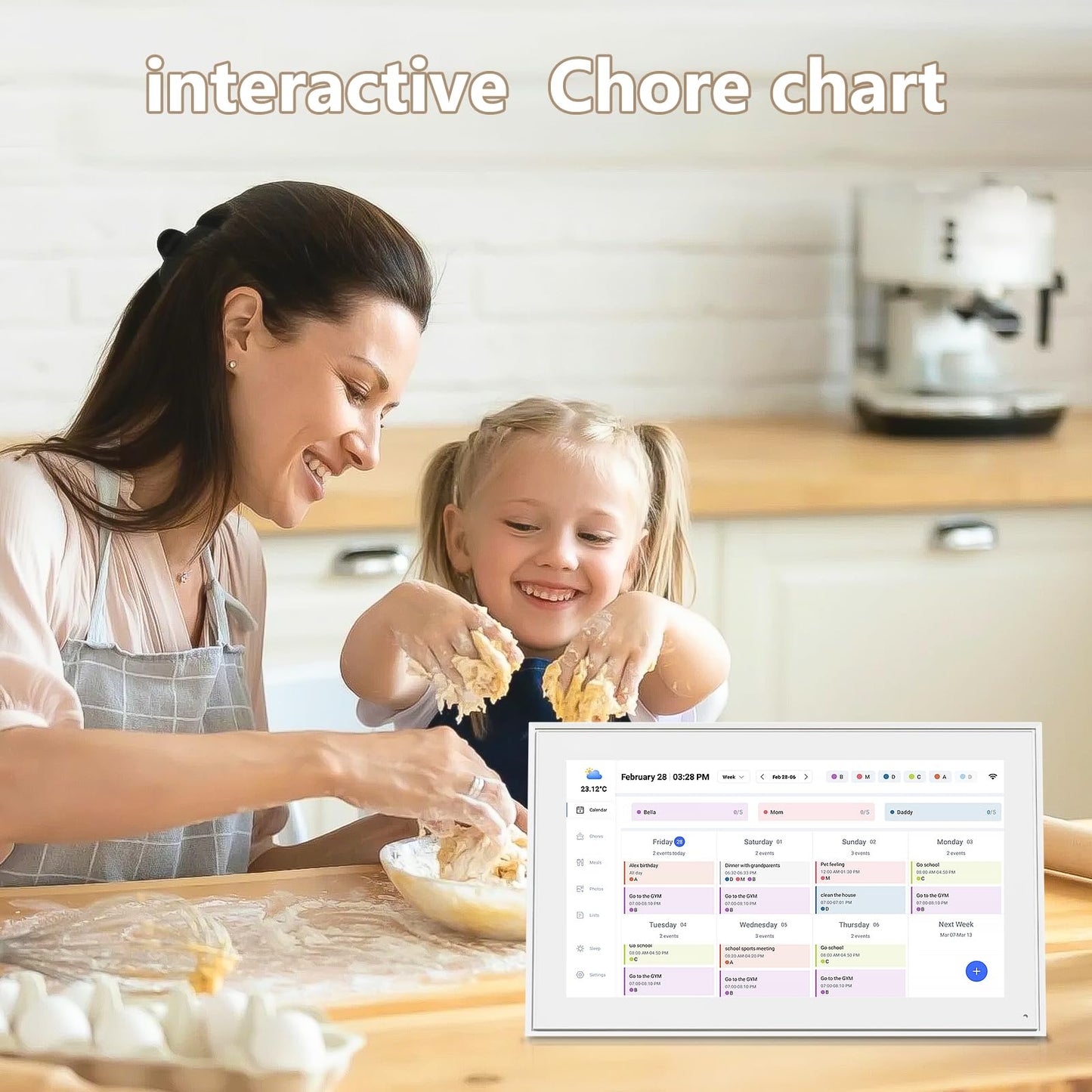 Calendar 10.1 Inch Digital Calendar & Chore Chart, Smart Touchscreen Interactive Display for Family Schedules Gift for Mother Mom Women Grandpa