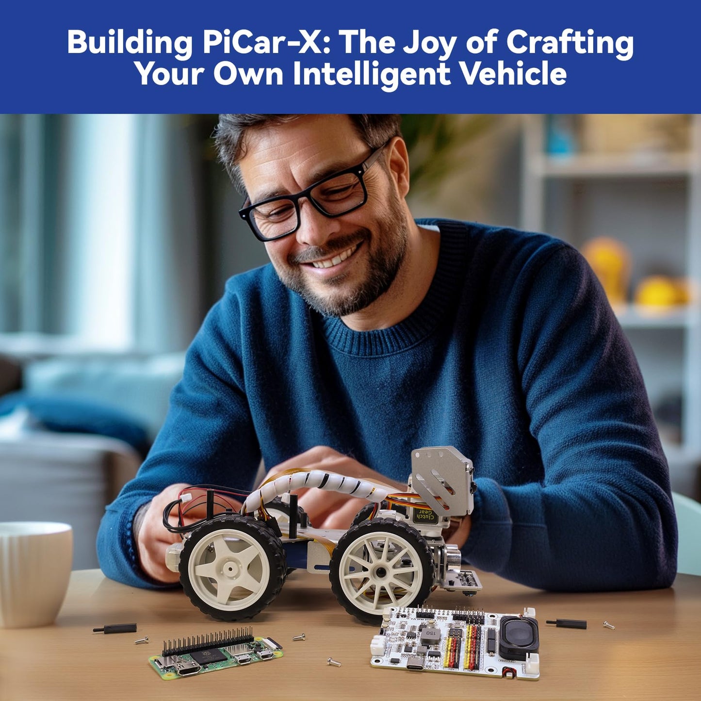 SunFounder PiCar-X AI Video Robot Car Kit with Raspberry Pi Zero 2 W+32G TF Card, ChatGPT-4o Enabled with Video Recognition, Python, Scratch, Camera, Mic, Rechargeable Batterry