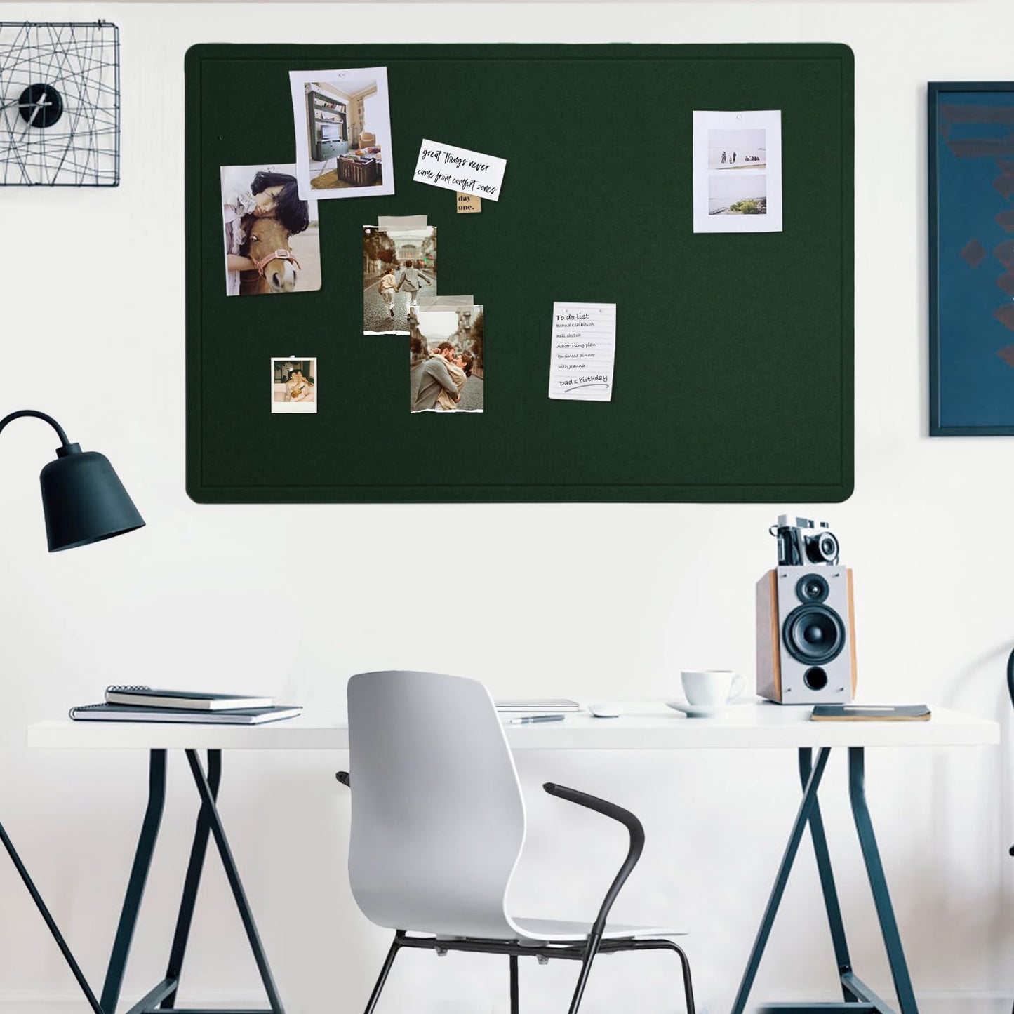 Lightomorrow Large Bulletin Board - 48 x 36 Inches, Decorative Felt Pin Board for Wall - 4' x 3' Foldable Photo Display Board with Self-Adhesive Tape, Includes 20 Push Pins - Dark Green