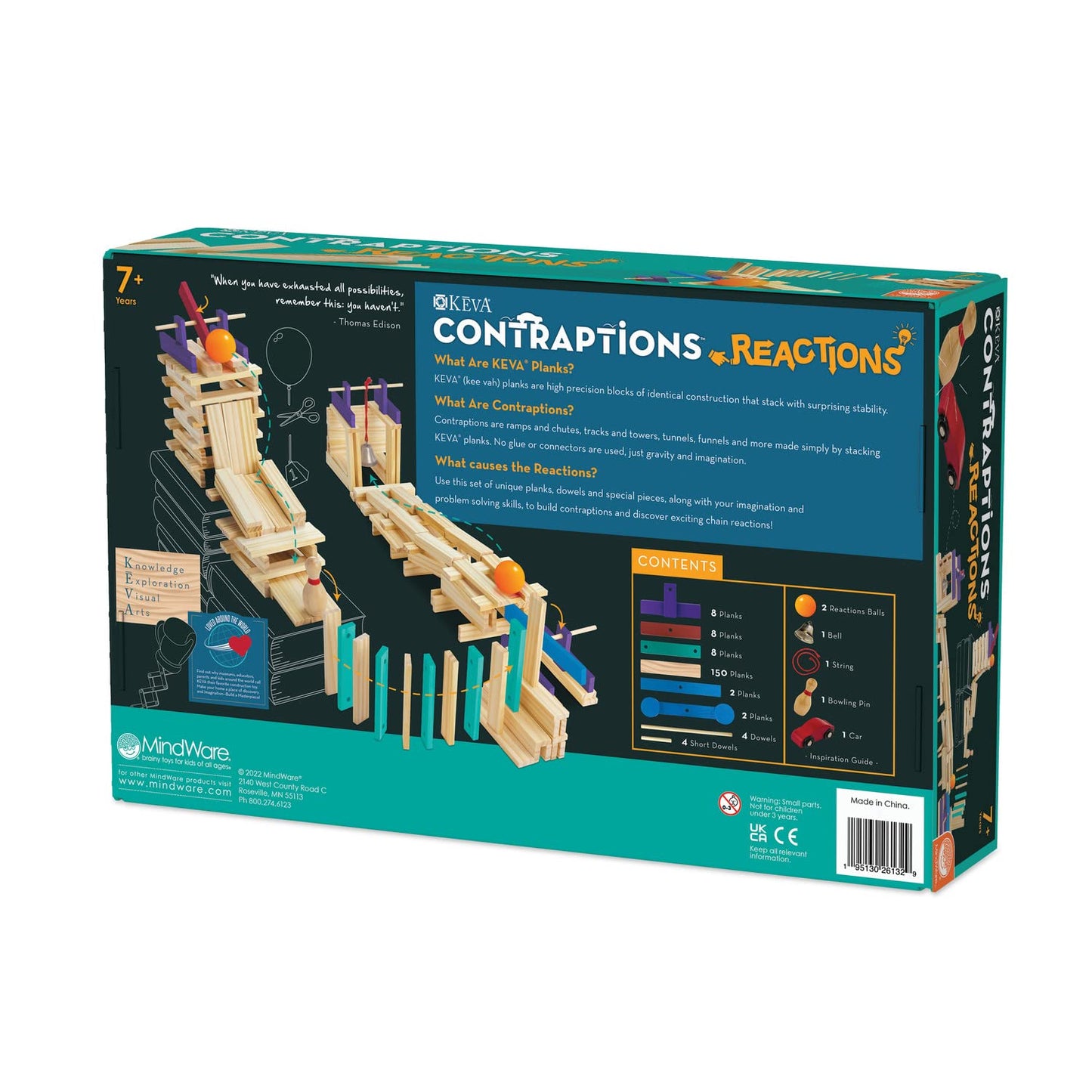 MindWare KEVA Contraptions Reactions Planks Building Toy - 178 KEVA Building Planks (191 Piece Set) - Free-Form Wood Building Set for Kids to Create Their Own Ball Maze – Ages 7 & Up