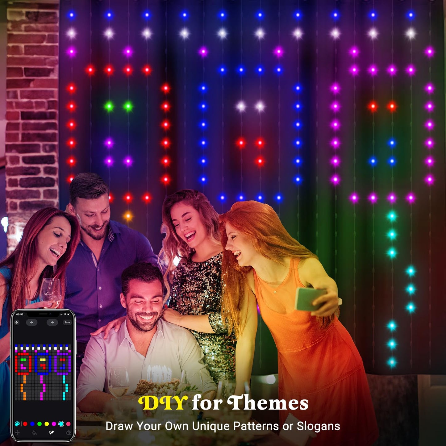 CoziTech Smart Curtain Lights, 400 LED RGB Fairy Light, 6.6x6.6 FT, Plastic, Multicolor, Model CT-RB0707-USB-ZN