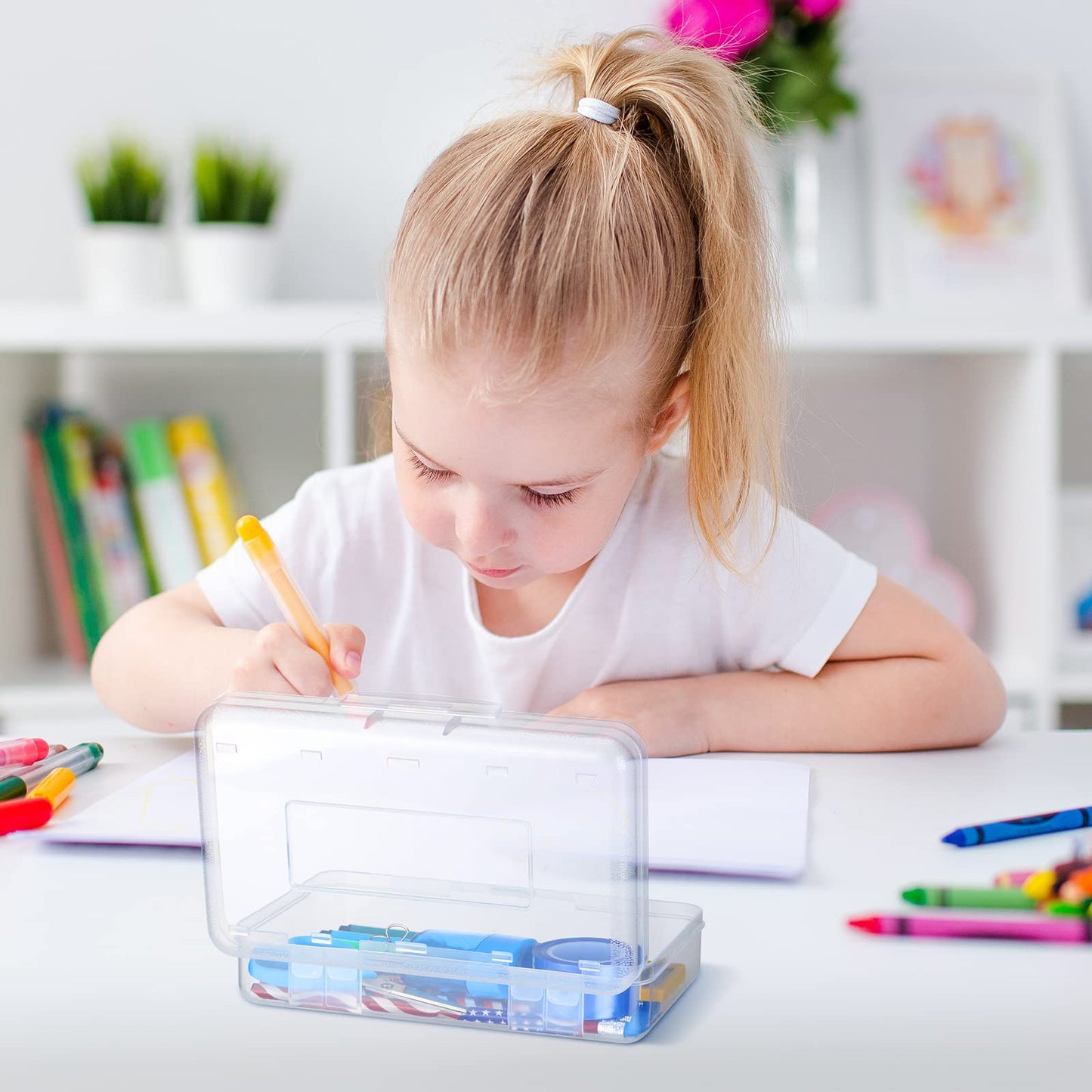 Fainne 24 Pack Pencil Boxes for School Clear Plastic Pencil Case Large Plastic Crayon Box Bulk Stackable Classroom Stationery Organizer School Supplies(Transparent)