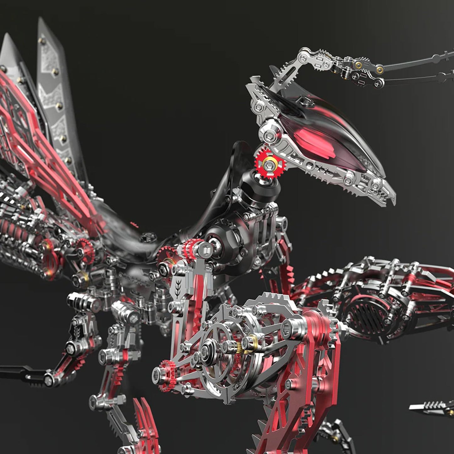 Metalkitor 3D Metal Puzzles for Adults, Giant Mantis Model Kit - Steampunk DIY Ornament - Assembly Jigsaw Crafts Brain Teaser - Perfect Room Decor and Gift Choice(1200+PCS, Black Red) (Black Red)