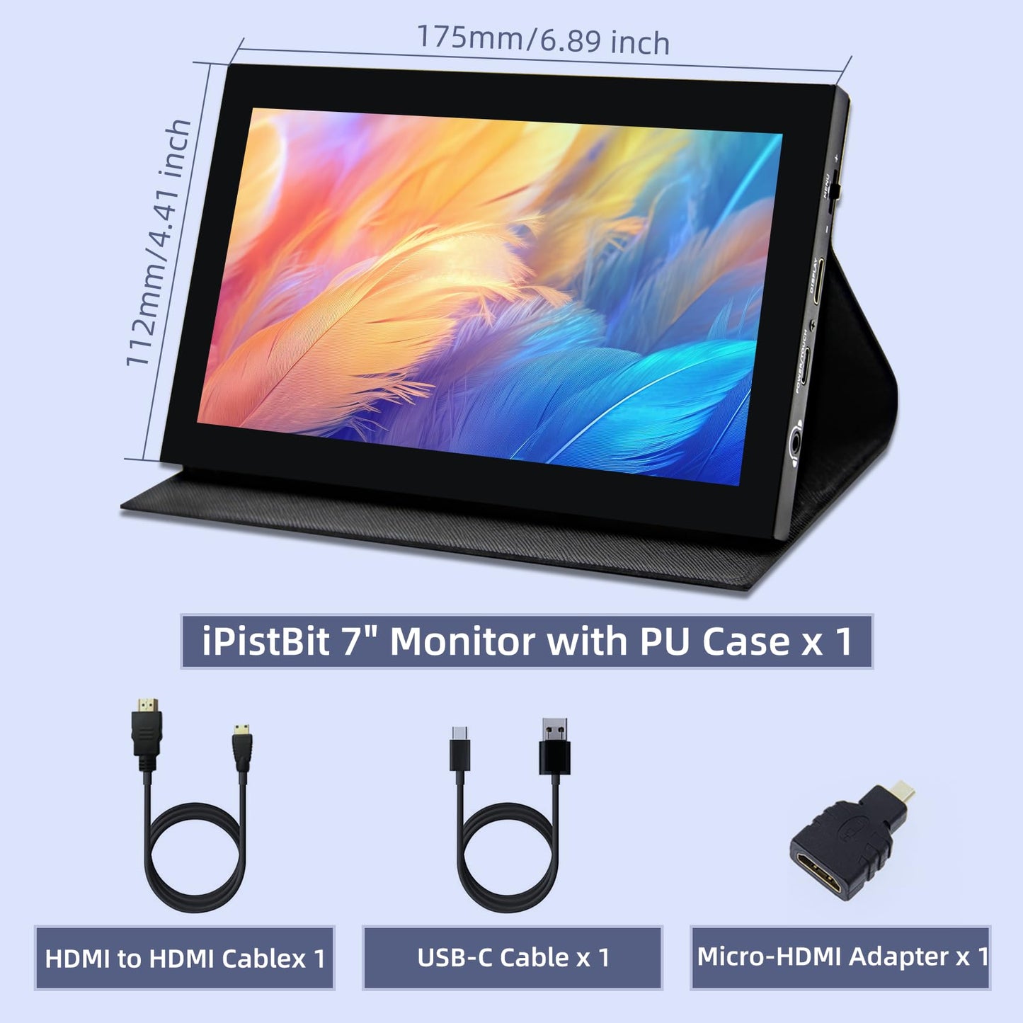 iPistBit 7 inch Portable Monitor, 1024x600 HDMI Raspberry Pi Screen, Dual-Speaker IPS LCD Display Mini Monitor for Laptop Xbox PS3 Raspberry Pi 5 4B 3B+