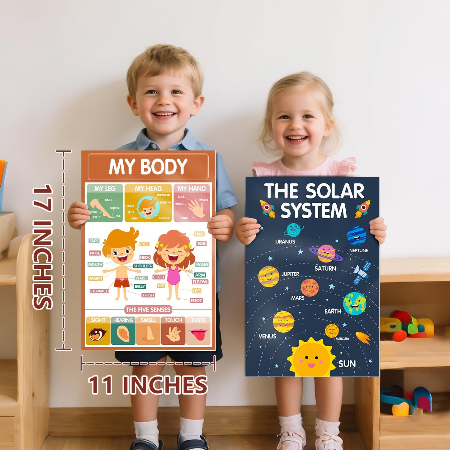 KIDS KING 18 Learning Posters for Toddlers 1-3, Pre-K and Kindergarten Laminated Waterproof Educational Poster Charts for Preschoolers - Homeschool and Classroom Decor