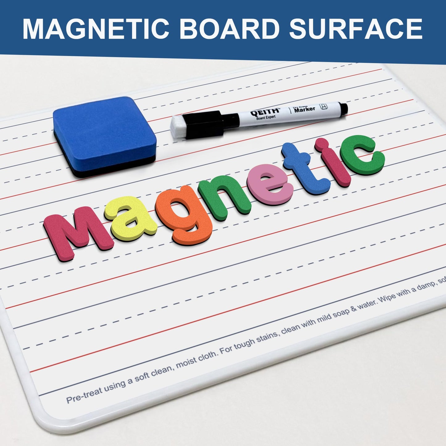 Dry Erase Boards, 6 Pack 9”x12” Magnetic Double Sided Portable Personal Small Whiteboards with Lines, Include 6 Markers, 6 Erasers, 6 X 52 Foam Letters for Kids, Students, Teachers Classroom School