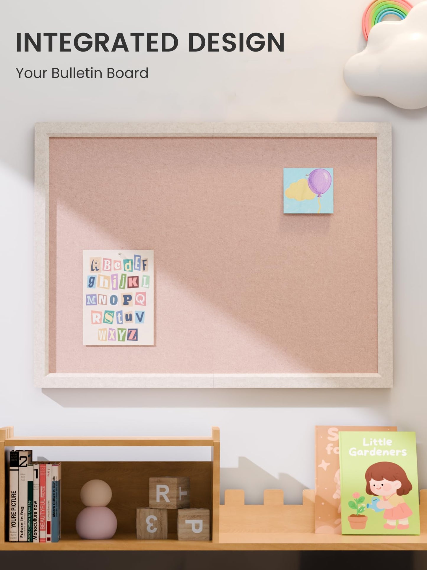 Fluxynara Foldable Cork Board Alternative, Felt Bulletin Board 23.6" x 17.5" Oatmeal Frame with 12 Adhesive Tabs, Pin Board for Home Office, Classroom, Entryway, Kitchen Wall Decor—Pink