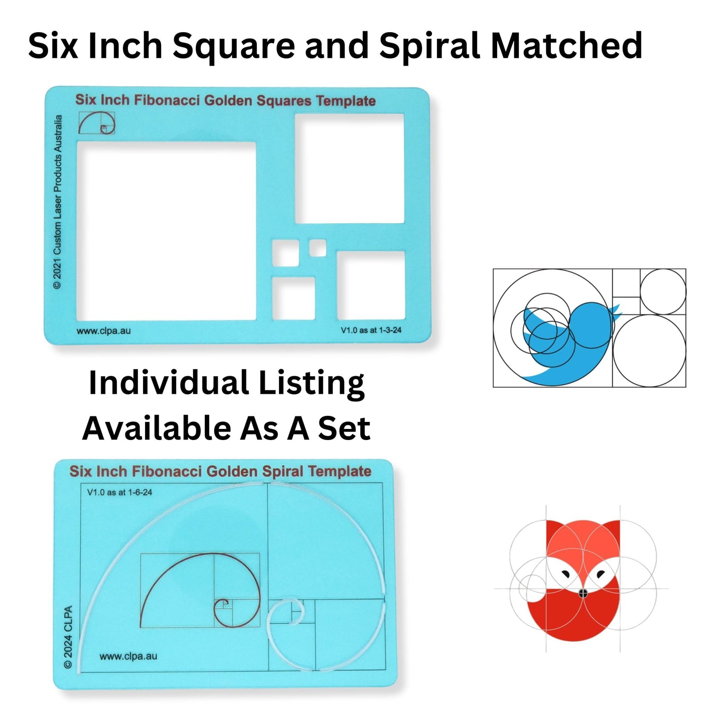 6" Fibonacci Spiral Stencil Template — Golden Ratio Tool for Drawing — Fibonacci Template — Geometric Stencil for Art, Drafting and Quilting — Clear PETG — Made in Australia