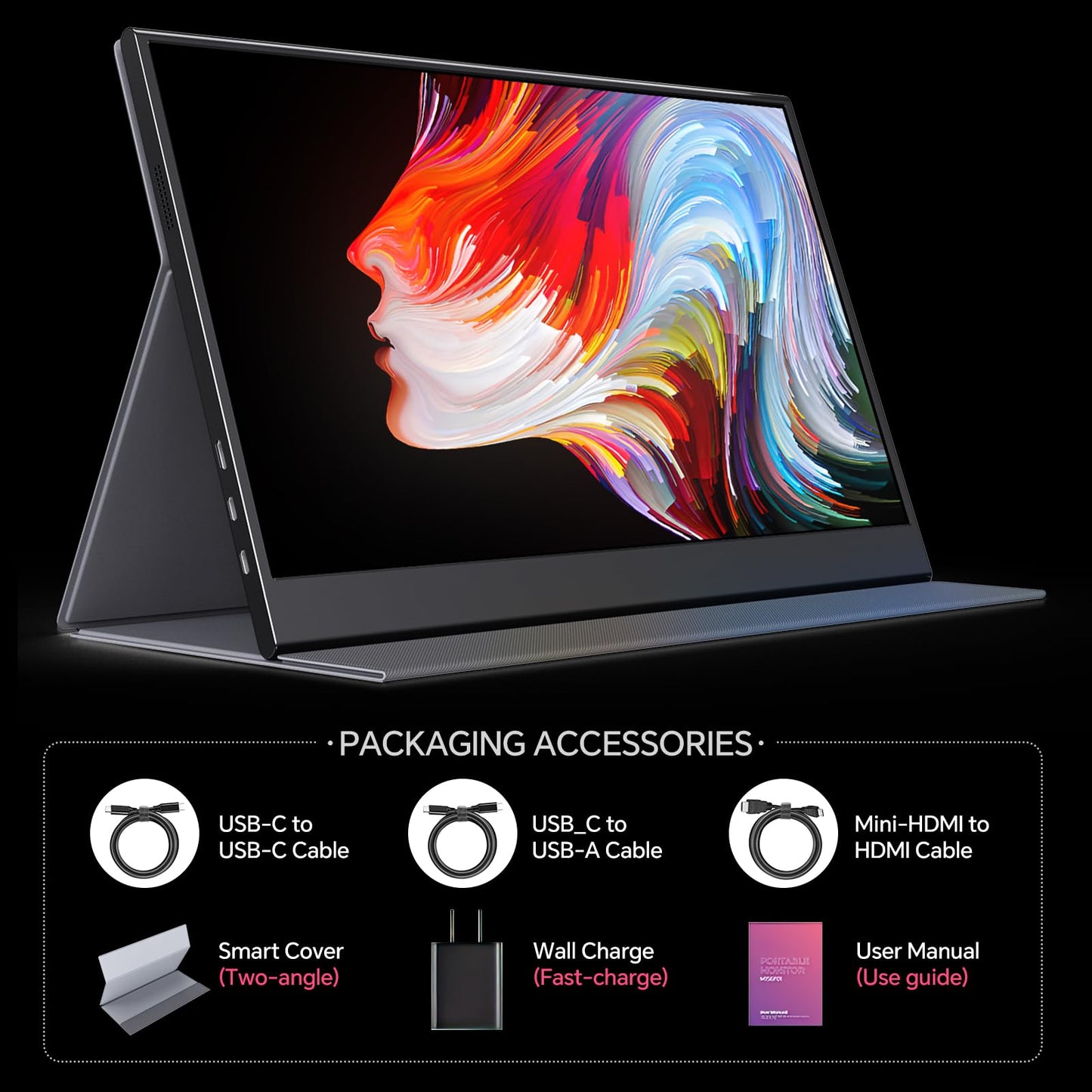 Anyuse 4K Portable Monitor 15.6" 3840x2160 UHD USB-C HDMI Laptop Monitor, 100% RGB IPS Computer Gaming Display HDR Travel Monitor w/Speakers & Smart Cover for Laptop Xbox PS5 Switch PC Phone