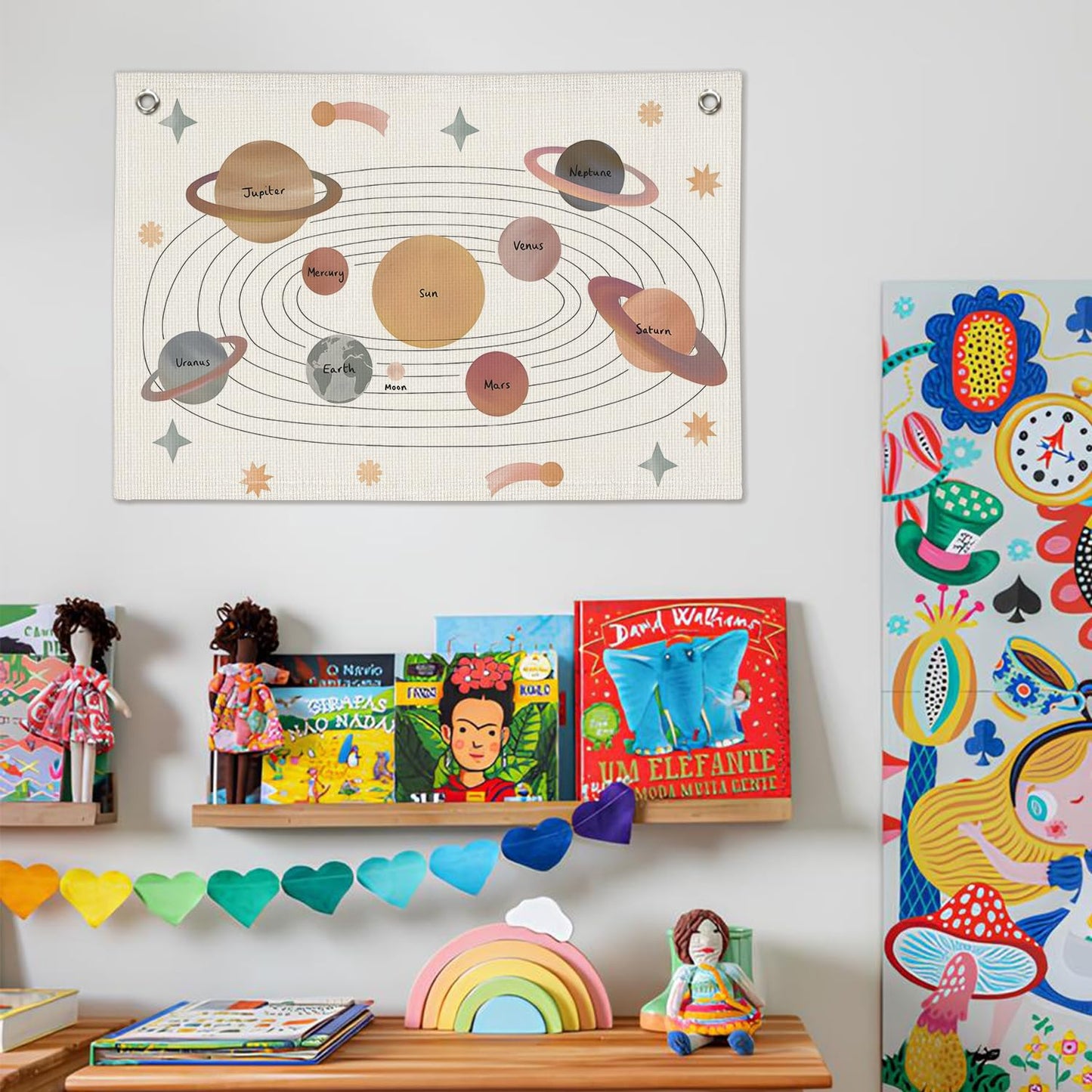 Wheatwin Solar System for Kids, Space Nursery Decor, Space Themed Party Decorations, Solar System Linen Canvas Banner Wall Hanging Flag Decor for Playroom 20x30