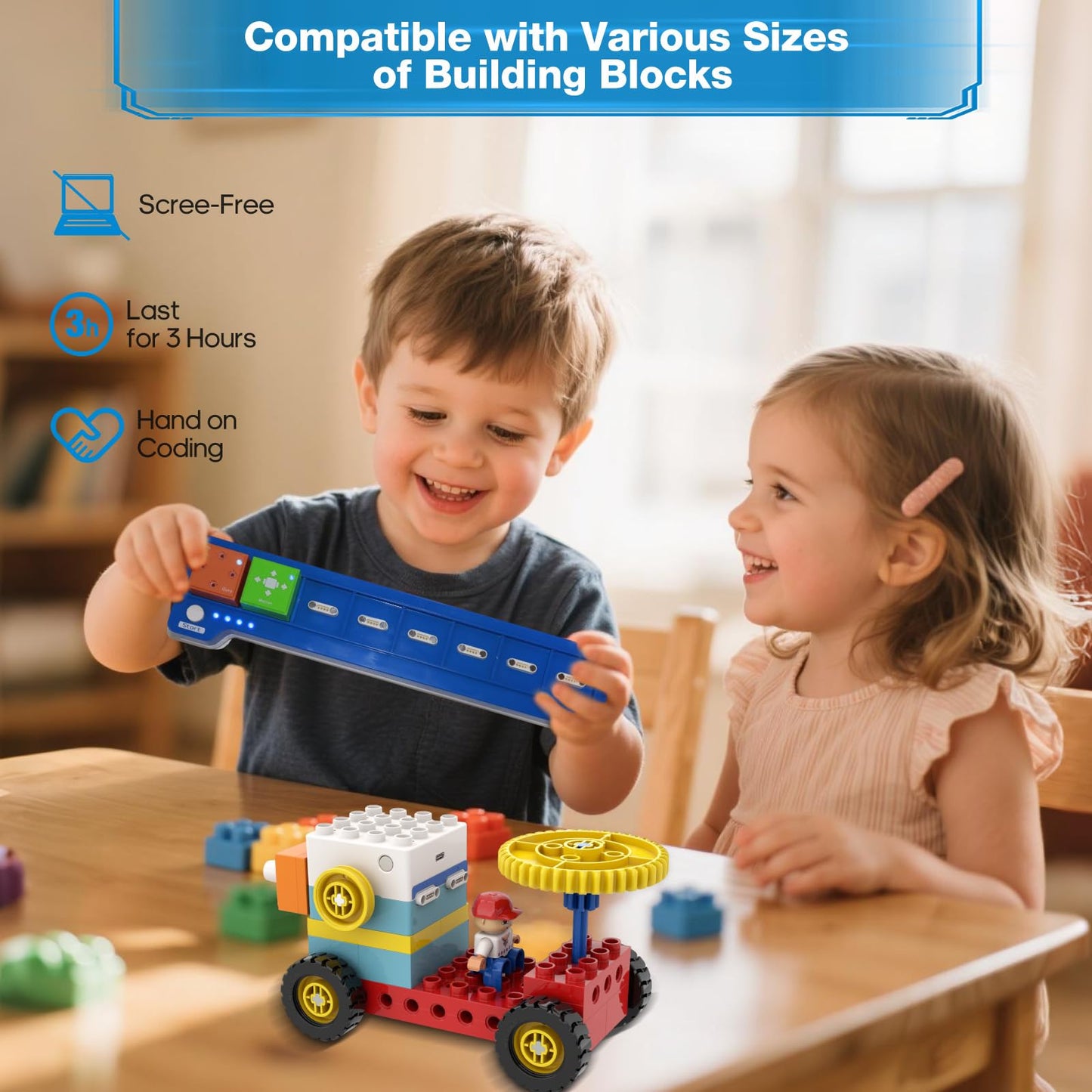 ICreateRobot 10-in-1 ICBlocks Screen-Free Coding Robot Kit for Kids, 85+ PCS Science Kits, Stem Robotics Building, Educational Coding Projects Gifts for Boys & Girls Ages 3-6 Years