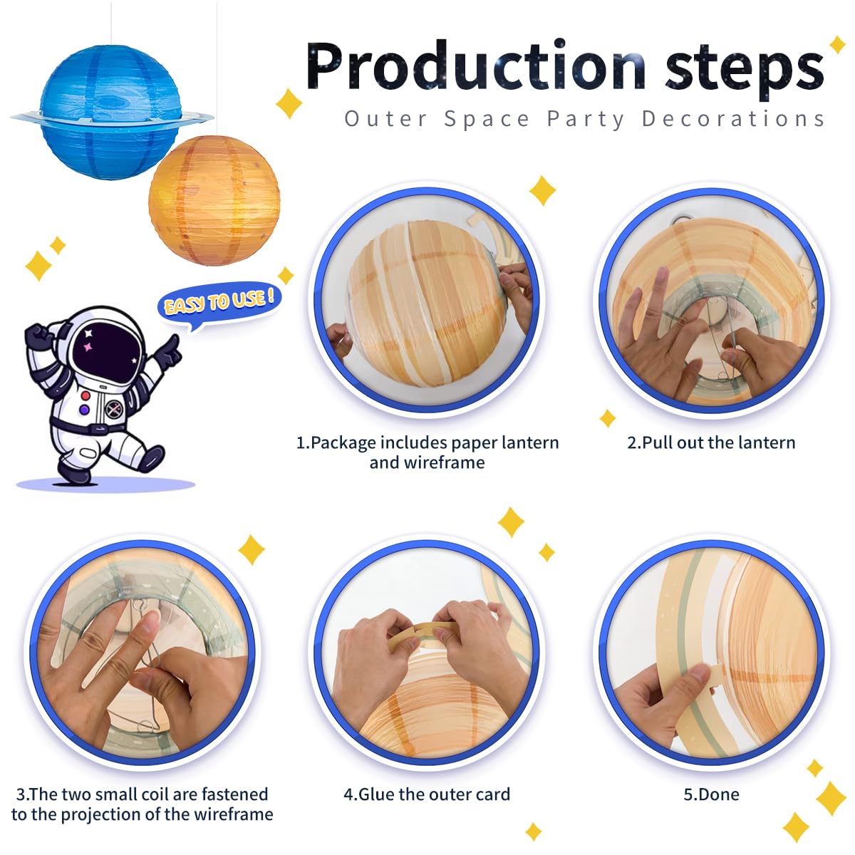JIEFULL 8 Pcs Solar System Planet Paper Lanterns, 12 Inches Large Paper Lantern Planets Hanging Lanterns Space for The Room Ceiling Classroom Birthday Party Decorations