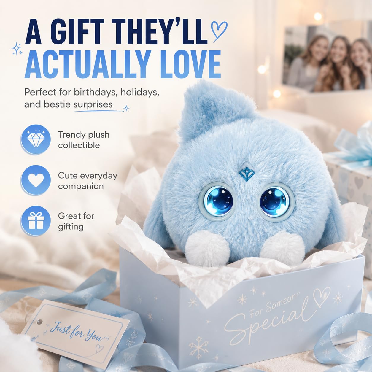 OKIVIVI AI Plush Companion, GPT-Powered Voice Chat Stuffed Toy with Conversation Memory, Expressive LED Eyes and Touch Response, Cute Stuffies Interactive AI Toys Gift for Teens