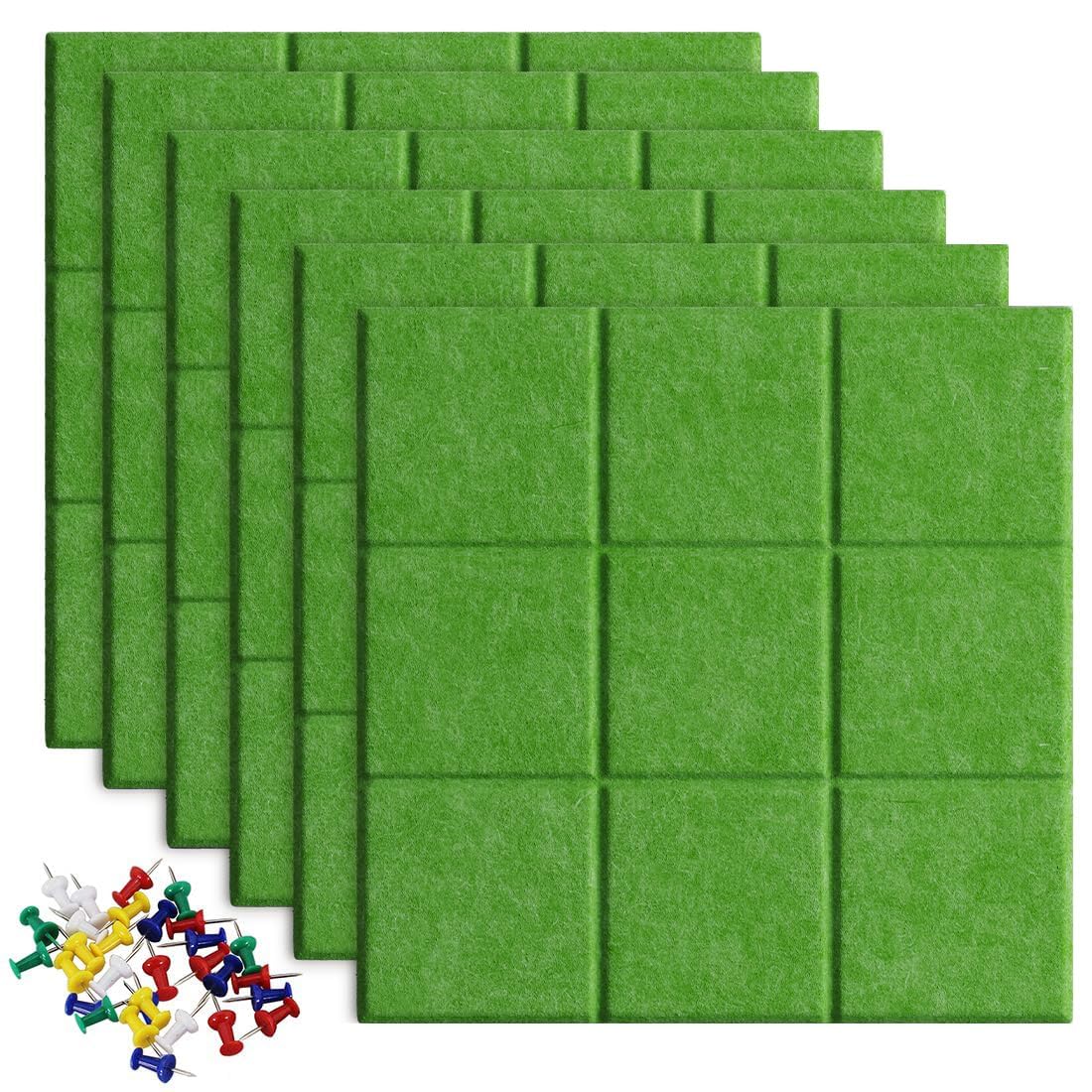 Uoisaiko Large Felt Board Tiles for Wall with 30 Push Pins, 11.8"x11.8" Pack of 6 Pin Board Notice Boards for Home Office Kitchen, Bulletin Board Wall Tiles for Photos Memos (Green, 6 Pack)