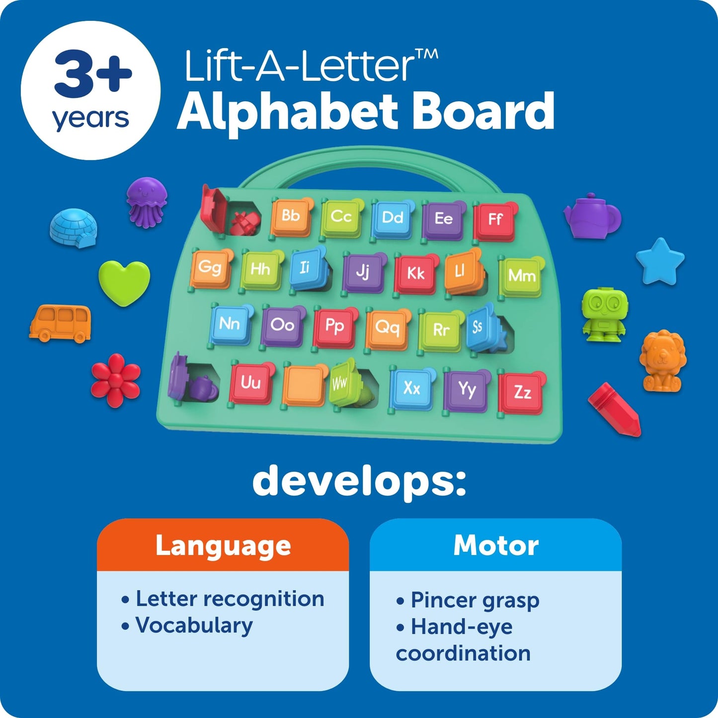 Learning Resources Lift-a-Letter Alphabet Board - Alphabet Learning Toys for Toddlers, Toddler Educational Toys for Phonics and Fine Motor Skills, Letter Recognition and Language Development ABC Toy