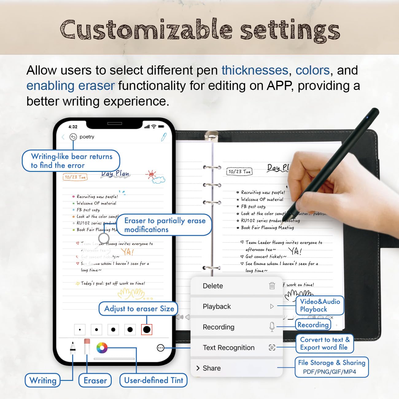 Ophaya Digital Smart Pen Smart Notebook and Board Writing Set for Note Taking | Gifts for Adults Women Men Coworkers Teachers Students Friends | Sync Paper Notes to Phone Instantly | Convert to Text