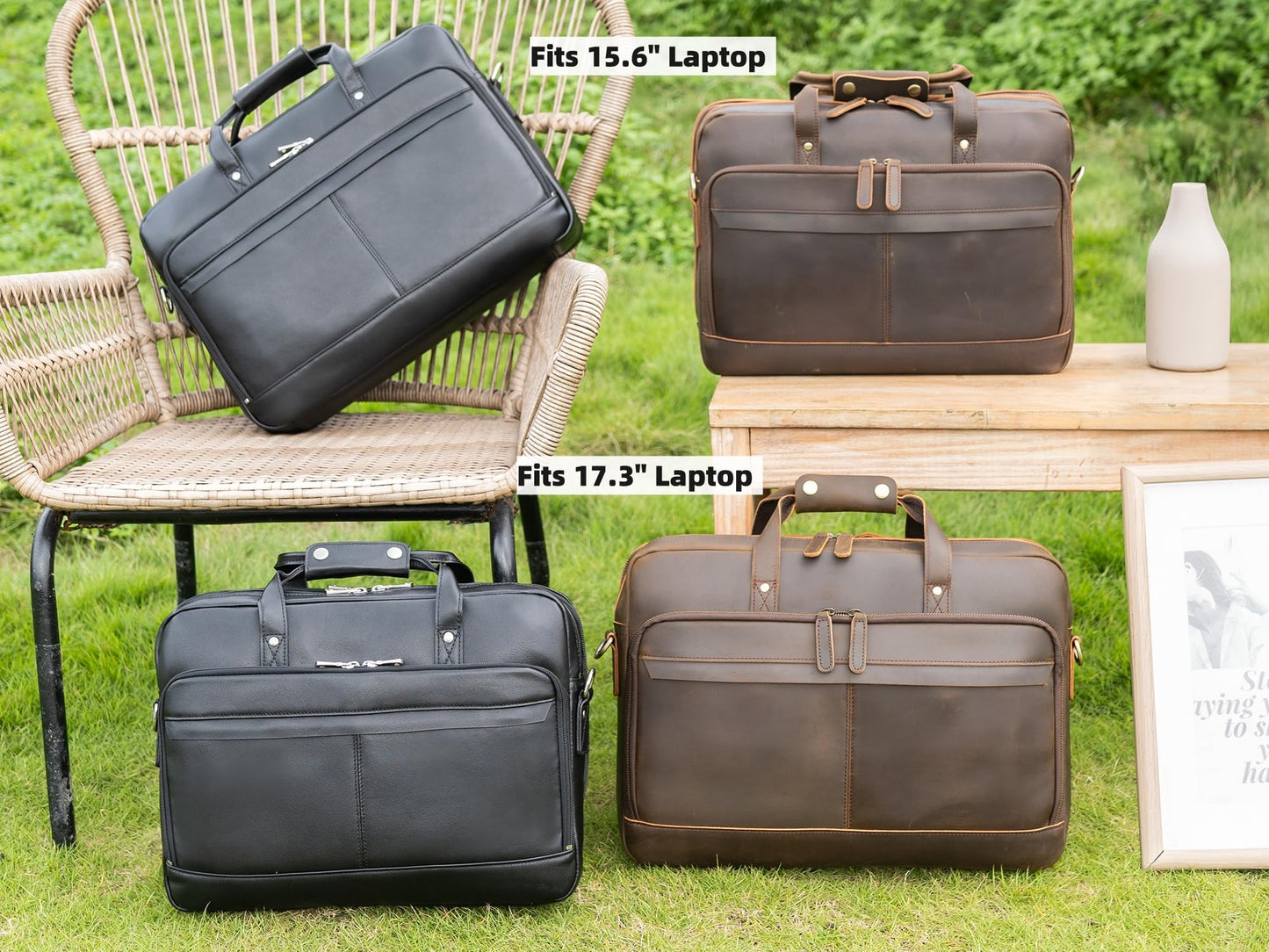 Masa Kawa Leather Briefcase for Men 17" Laptop Shoulder Messenger Bag Vintage Brown Business Travel Work Lawyer Attache Case,Large