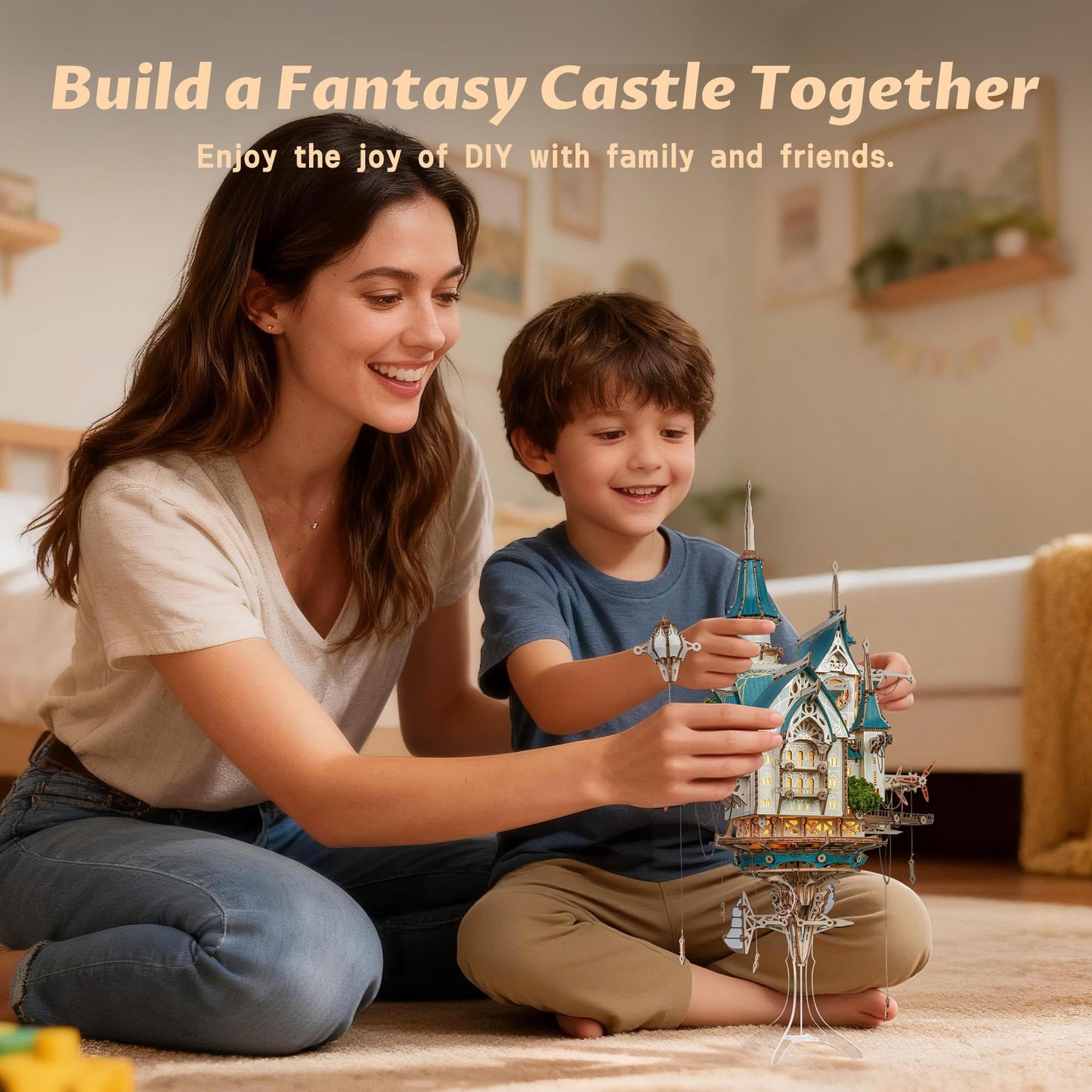 FUNPOLA 3D Wooden Puzzle Steam Castle Model – Steampunk Baroque Floating Castle DIY Building Kit