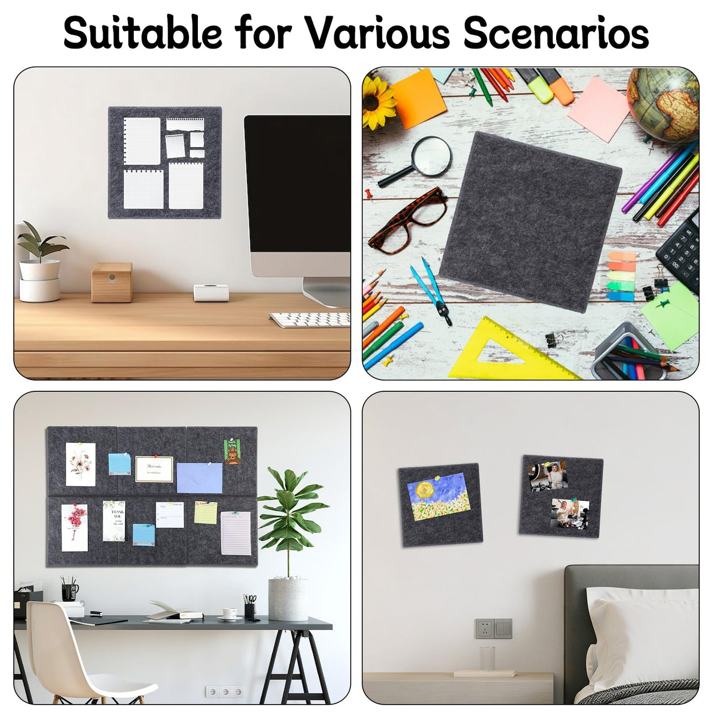 Large Cork Board 28" x 19", 6 Pack Felt Bulletin Board with Pushpins, Cork Boards Alternative with Self-Adhesive Strips, Felt Wall Tiles Pin Boards for Walls Office Home School Decor-Dark Gray