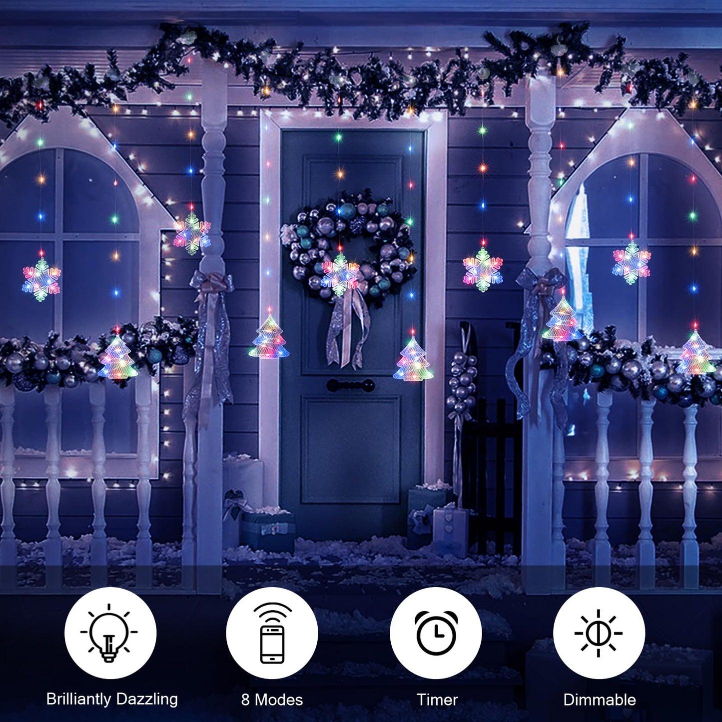 BLOOMWIN Christmas Window Lights - 2M 160 LED Snowflake Hanging Fairy String Lights, Multicolor, Model XY-022