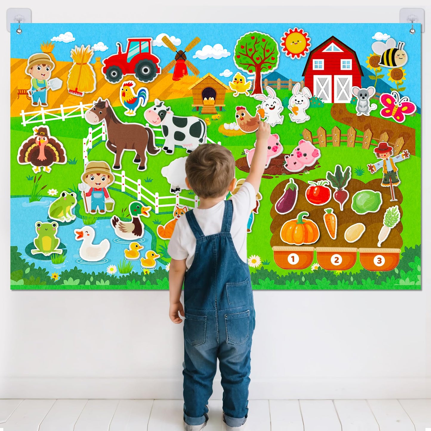 Farm Animals Felt Story Board Set, 3.5Ft 38Pcs Interactive Storytelling Busy Board Toys for 2 Year Old Boy Girl, Animal Farm Barnyard Preschool Learning Activities Toddler Toys for Ages 2-4 Gifts