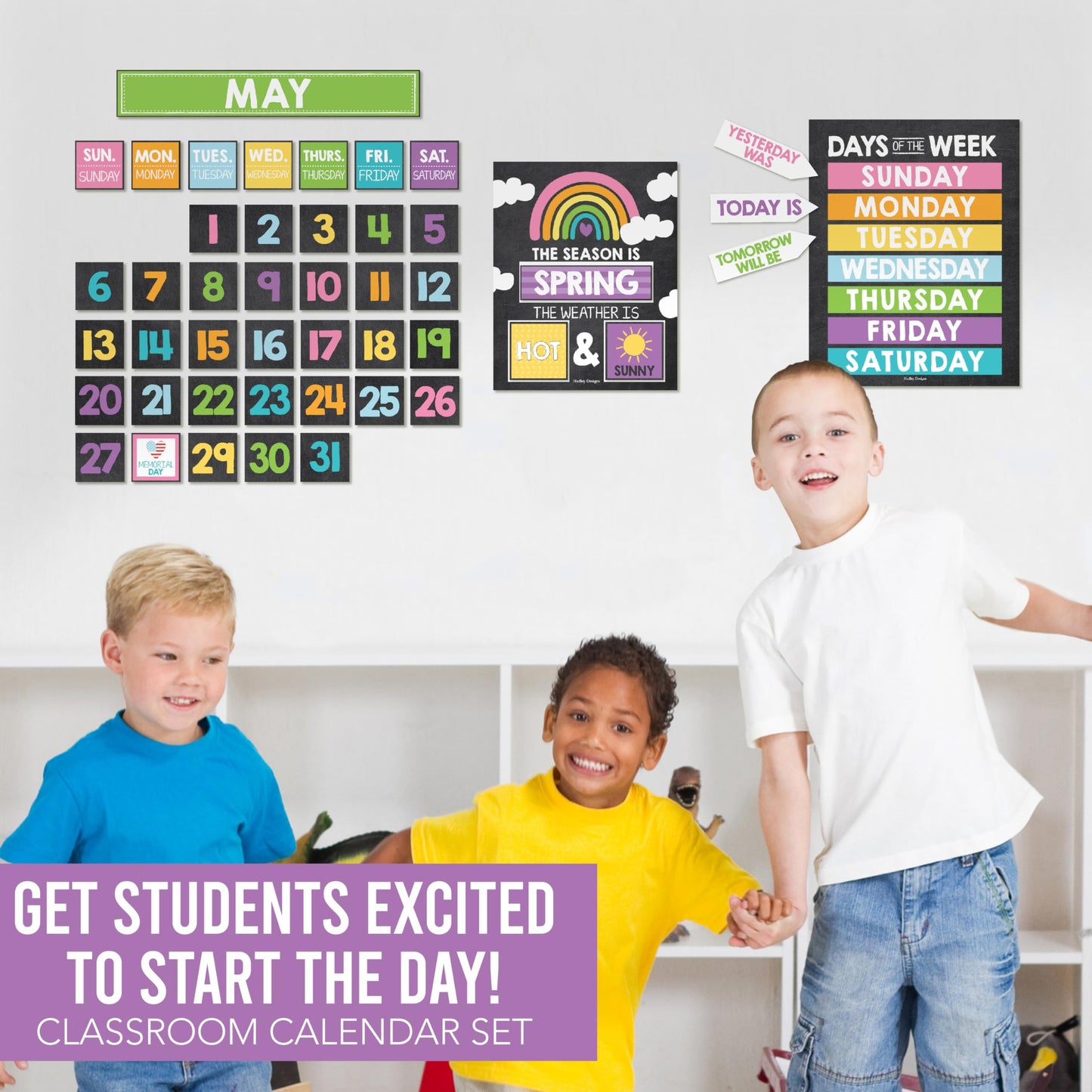 Hadley Designs Classroom Calendar Set Bulletin Board Decorations - Chalkboard School Calendar for Classroom Decor, Kindergarten Preschool Elementary Teacher Must Haves, Homeschool & Daycare Essentials