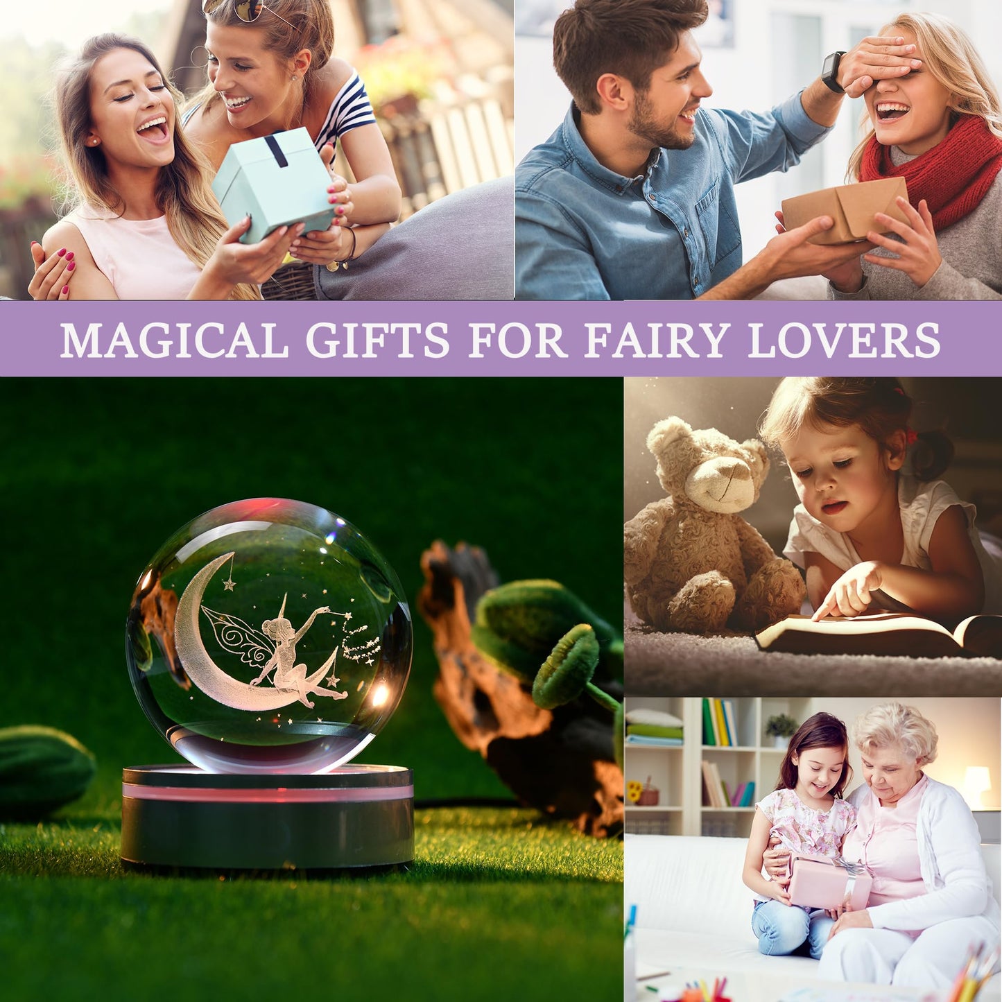 IFOLAINA Moon Crystal Ball 3D Laser Engraved Glass Ball Night Light Decorative Globes 3D Crystal Moon Sphere Gifts for Girl Her Fairy Lover, 1163Z