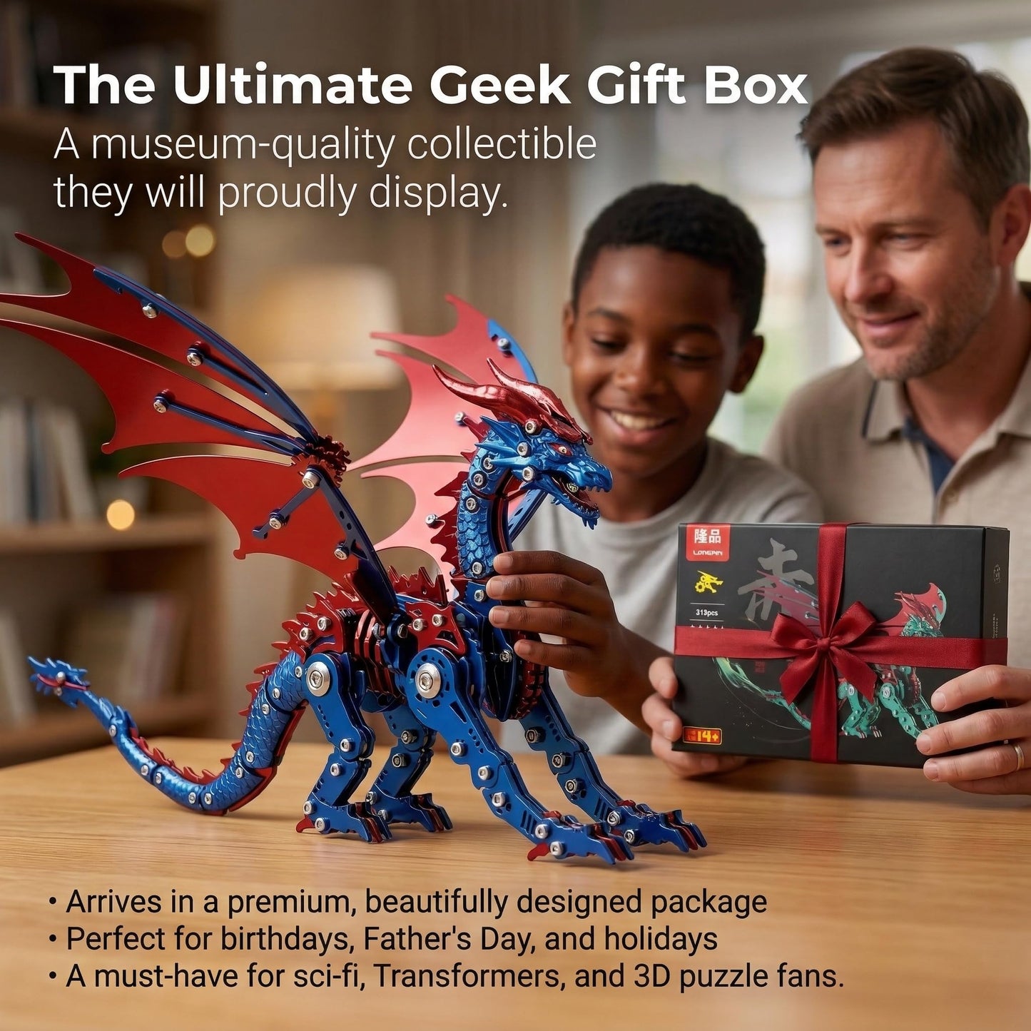 3D Metal Dragon Model Kit for Adults, Mechanical Pterosaur Puzzle, DIY Assembly Steel Model, Challenging Building Kit, Unique Gift for Men Desk Decor