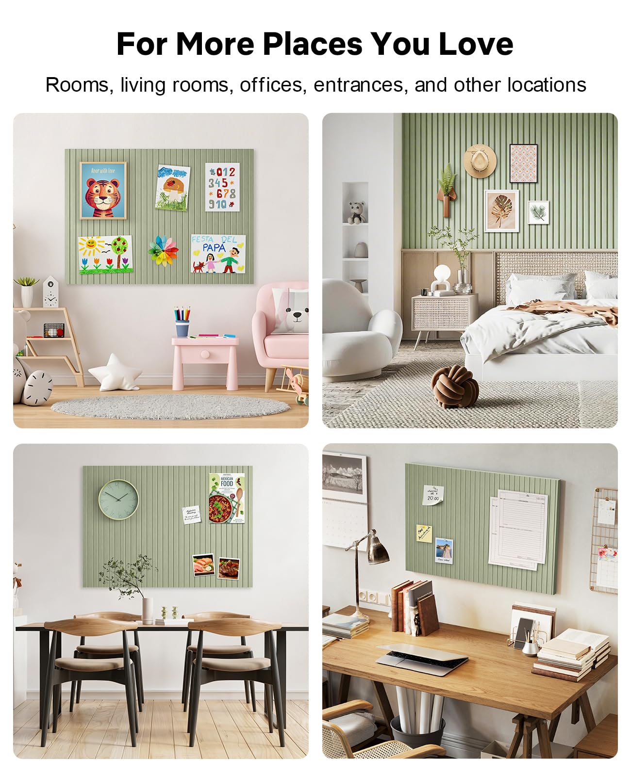48" x 36" Large Cork Bulletin Board Tiles, Peel and Stick Felt Wall Panels for Vision, Message Center, Picture and Prayer Board for Office, Dorm, Room and Desk Decor(Sage Green)