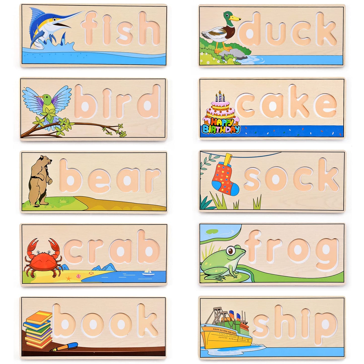 Atoylink Wooden Spell Learning Toys for 2 3 4 5 Year Old Kids Match Letter Spelling Game Board & Letters & Box, CVC Word Builder Toddler Educational Toy Kindergarten Preschool Learning Activities