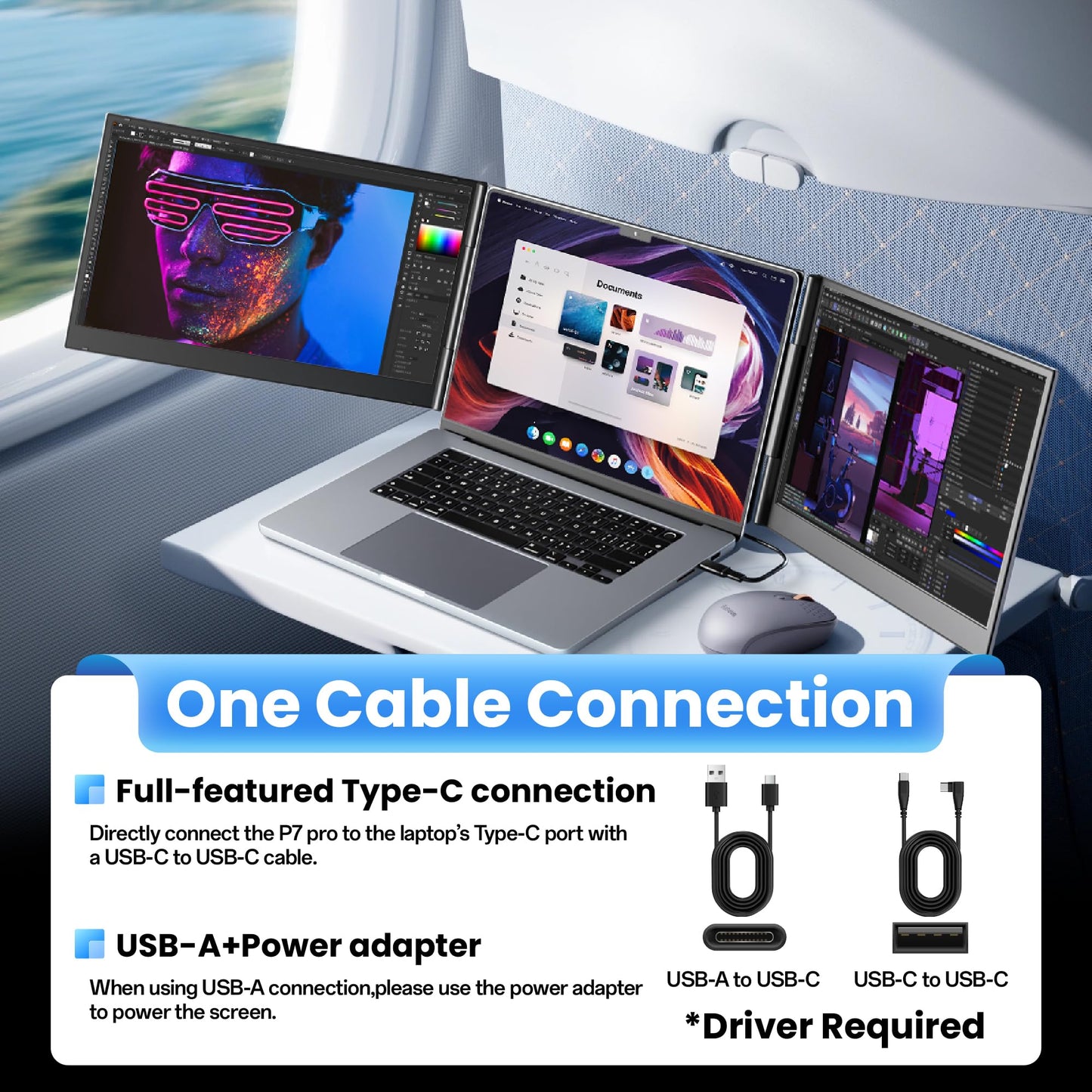 CIDETTY One Cable Connection Laptop Screen Extender Monitor Portable, Ultra Thin 15.6" 1080P FHD Triple Screen,Fit for 13-17" Laptop, Plug & Play Compatiable with Win/Mac/Chrome/Android