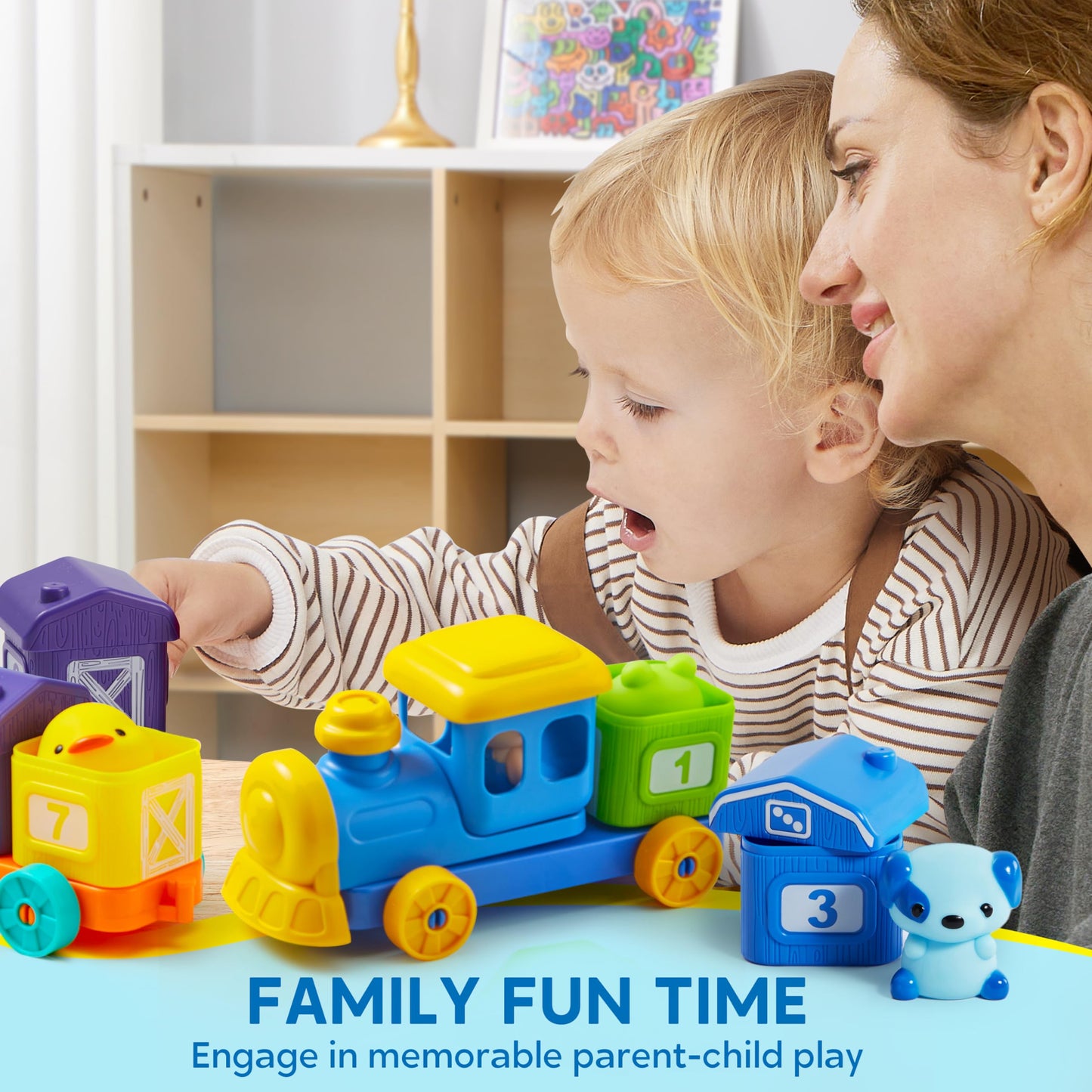 Play-Act Learning Toy for Toddlers 1 2 3 Years Old, Counting, Matching & Sorting Montessori Learning Farm Train Including 9 Farm Animals, Birthday Gift for Baby Boys Girls