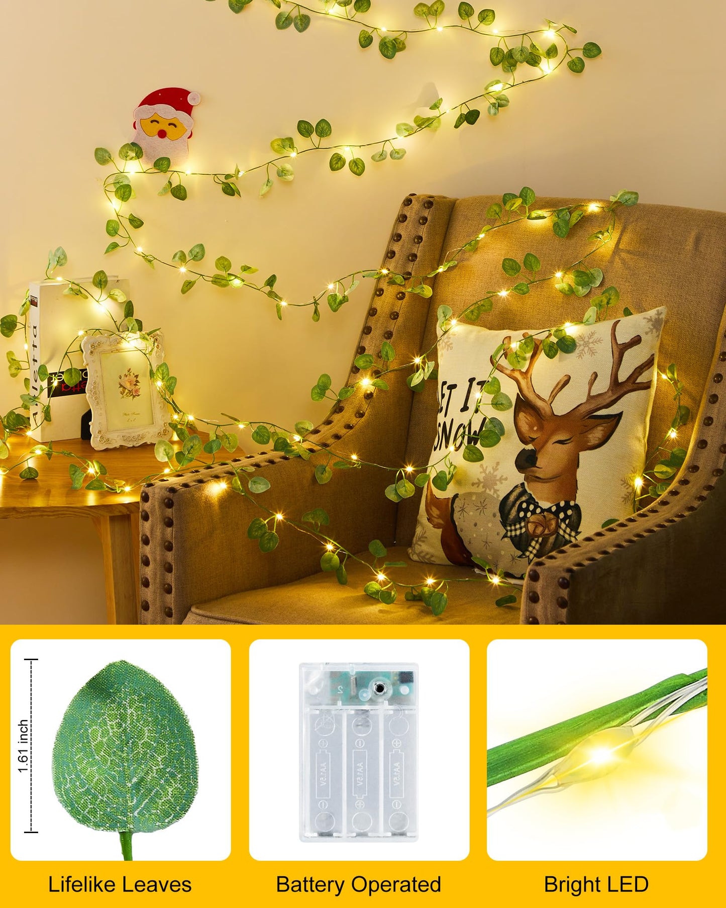 Minetom Fairy Lights - 21ft 60 LED Eucalyptus Garland with Remote Control for Bedroom and Wall Decorations