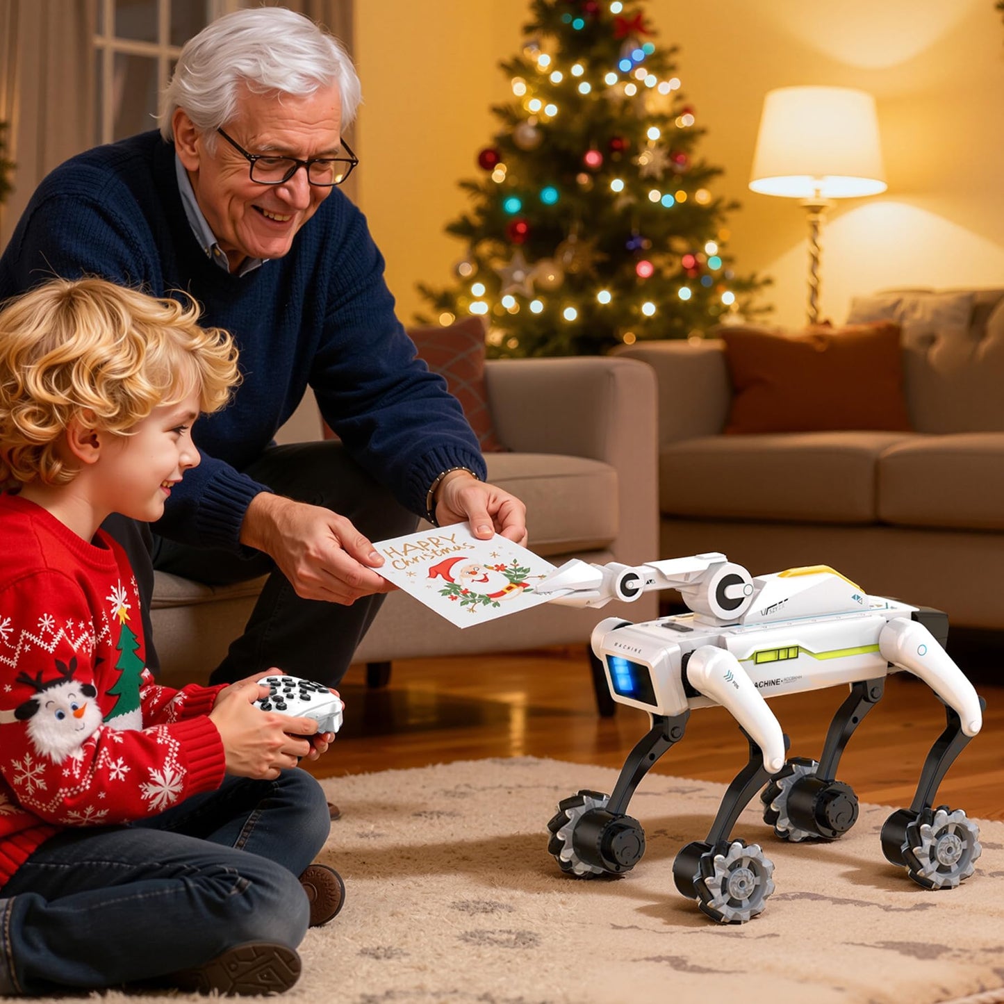 EVADA 3 in 1 Robot Dog with Wheels Kit, 30+ Bionic Actions, Voice & Remote Control, Programmable Moves, Rechargeable Battery, All-Terrain Stunt Pet Toy for Kids (Removable Claw & Cannon)