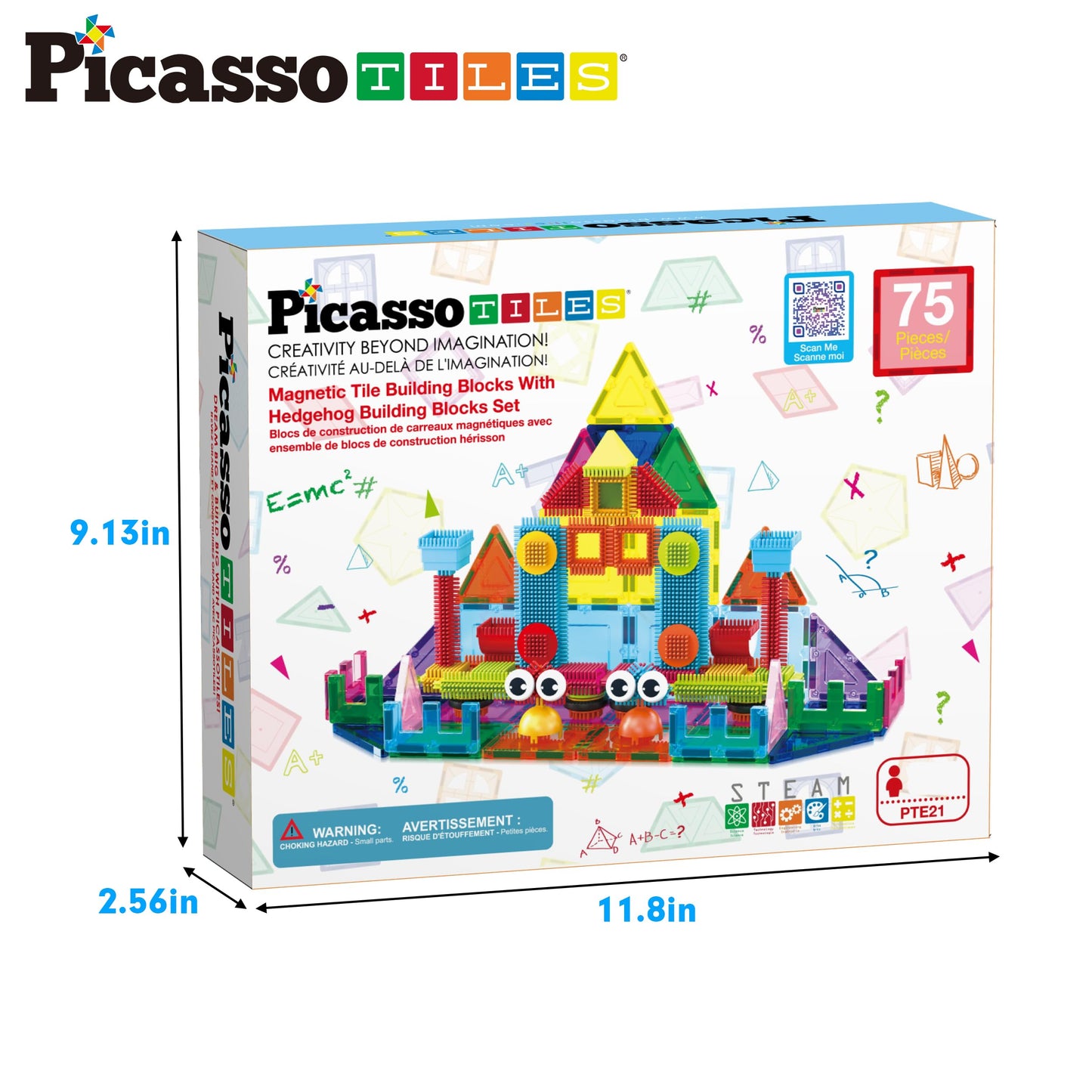 PicassoTiles Magnetic Tiles & Hedgehog 2-in1 Interlocking Brush Connector Magnet Building Blocks Construction Set Learning Playset STEM Toys Development Preschool Education Toy Toddler Age 3 Up PTE21